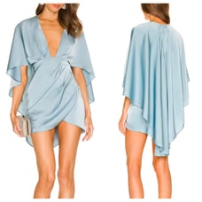 Michael Costello Revolve Blue Satin Colette Caped Mini Dress size XS