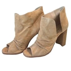42 Gold Tan Loyalty Suede Open Toe Block Heel Booties Size 10