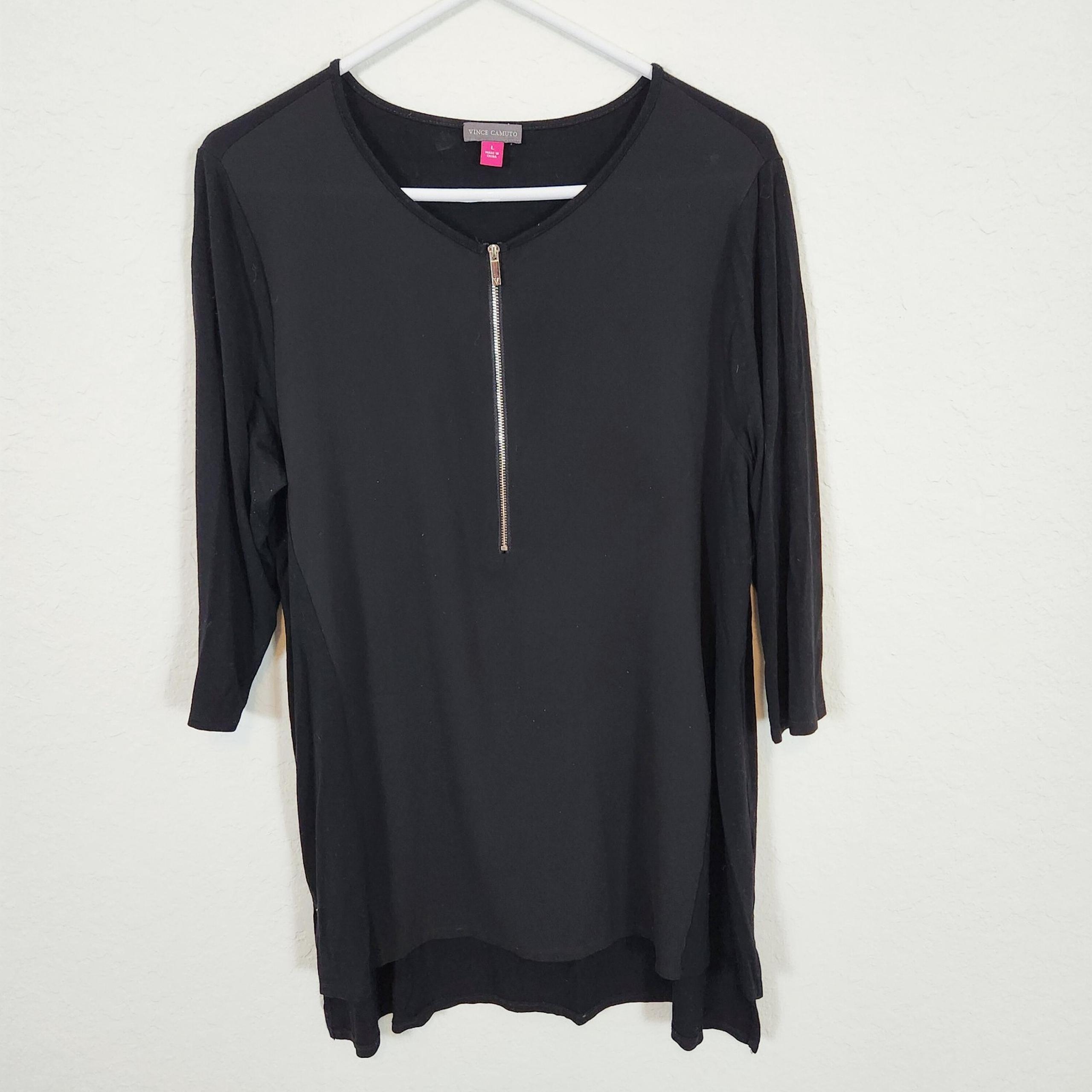 Vince Camuto 1/4 Zip Long Sleeve Tunic Top Black Large
