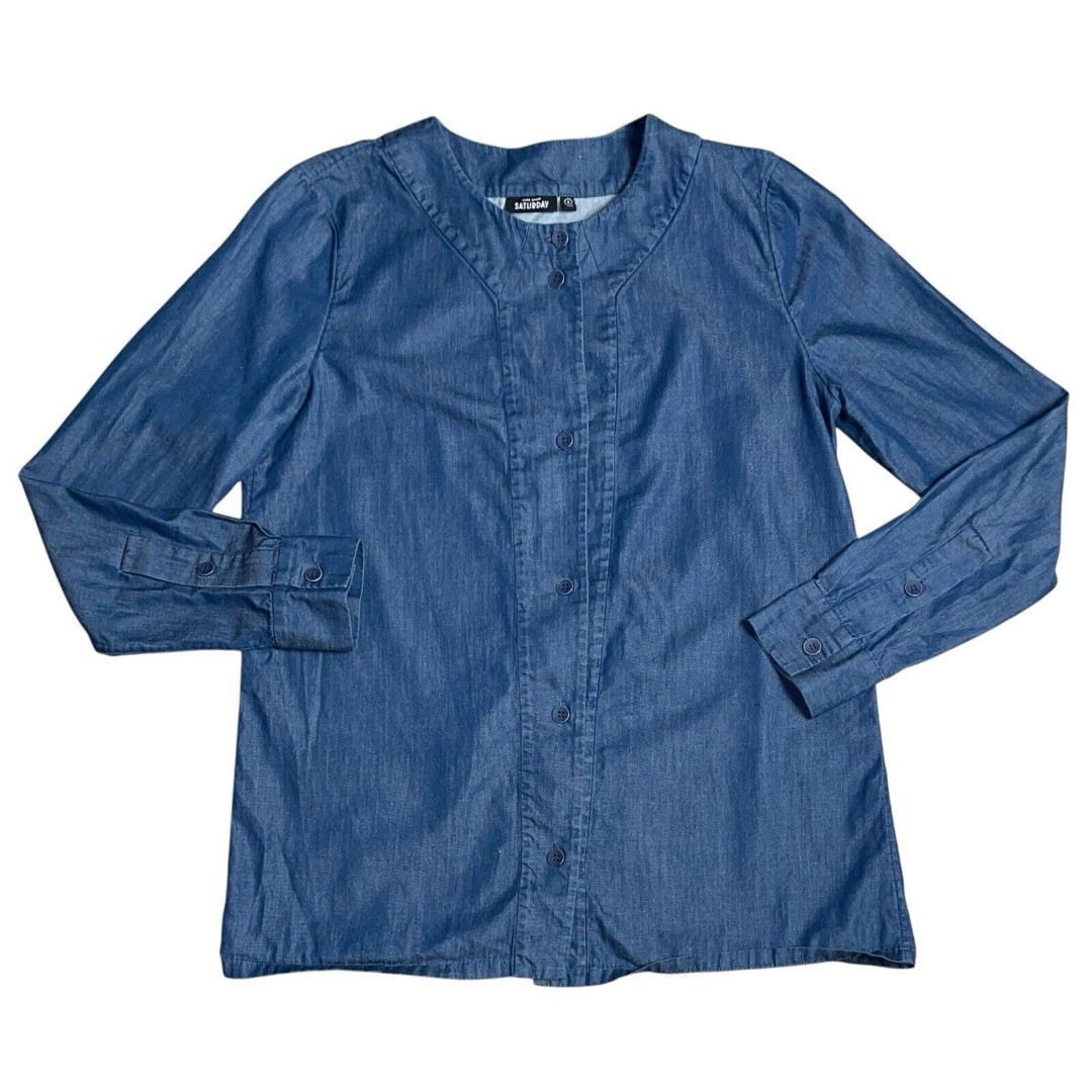 Kate Spade Saturday Chambray Denim Long Sleeve Round Neck Button Tunic Shirt S