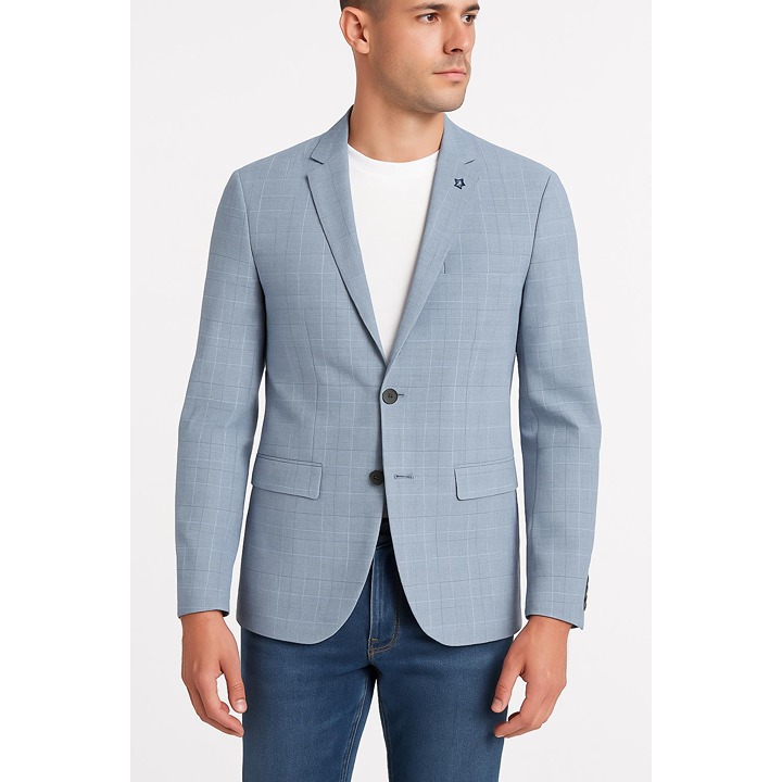 Penguin By Munsingwear Jacket Mens 40R Light Blue Plaid Casual Blazer Modern