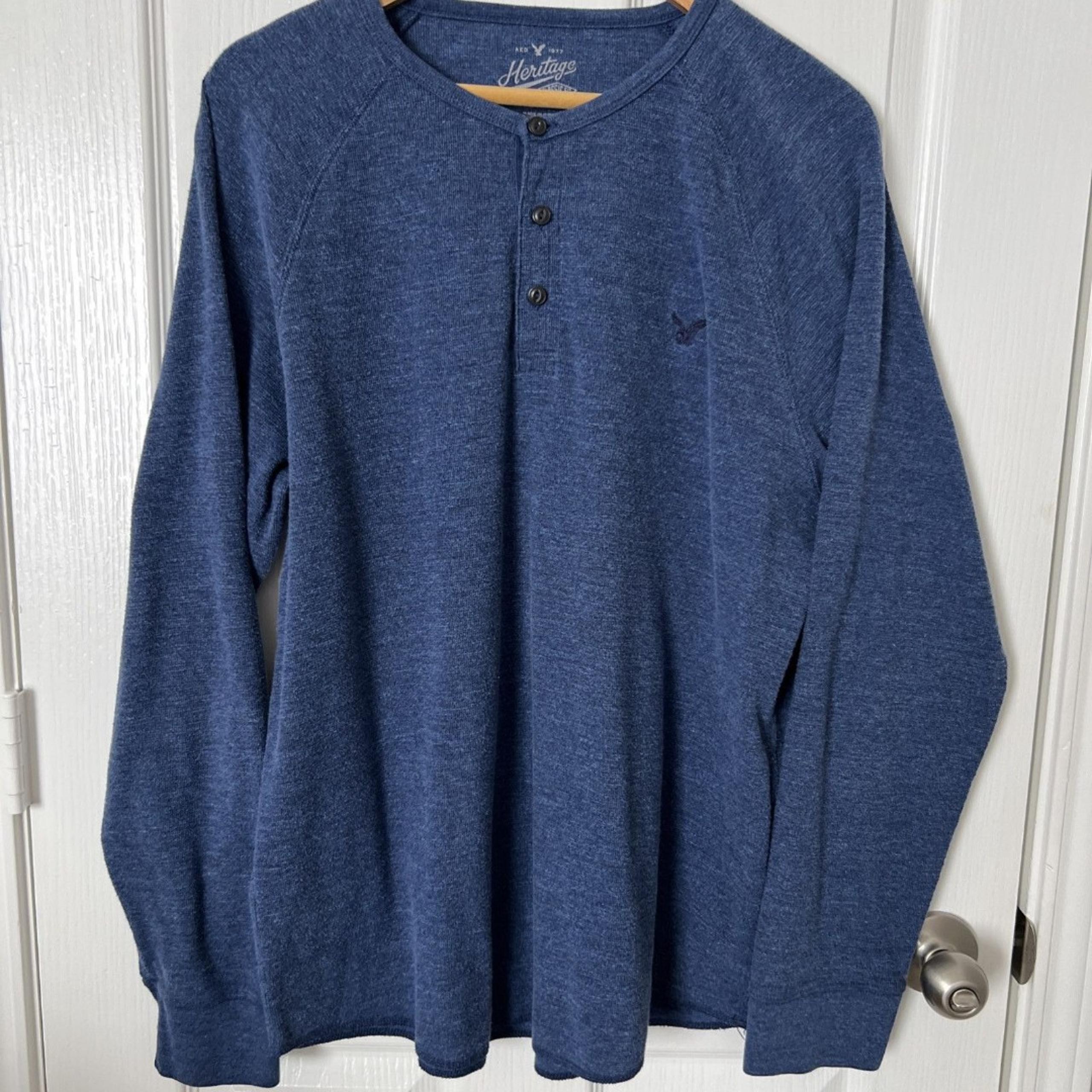 American Eagle Heritage Thermal Henley Shirt Men’s XXL Heather Blue Long Sleeve