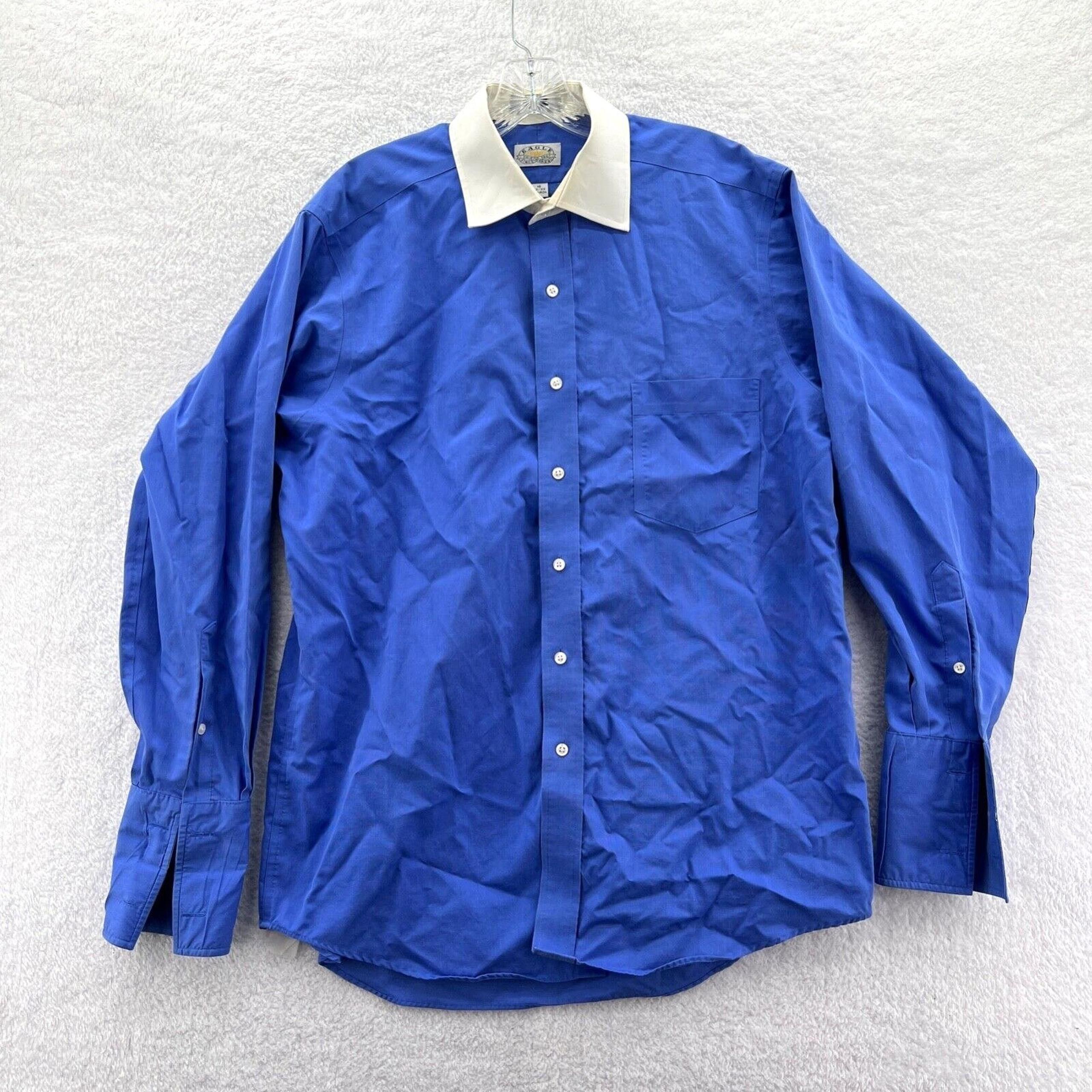 Eagle Dress Shirt Mens 16 Large Blue Button-Up Top Long Sleeve French Cuff