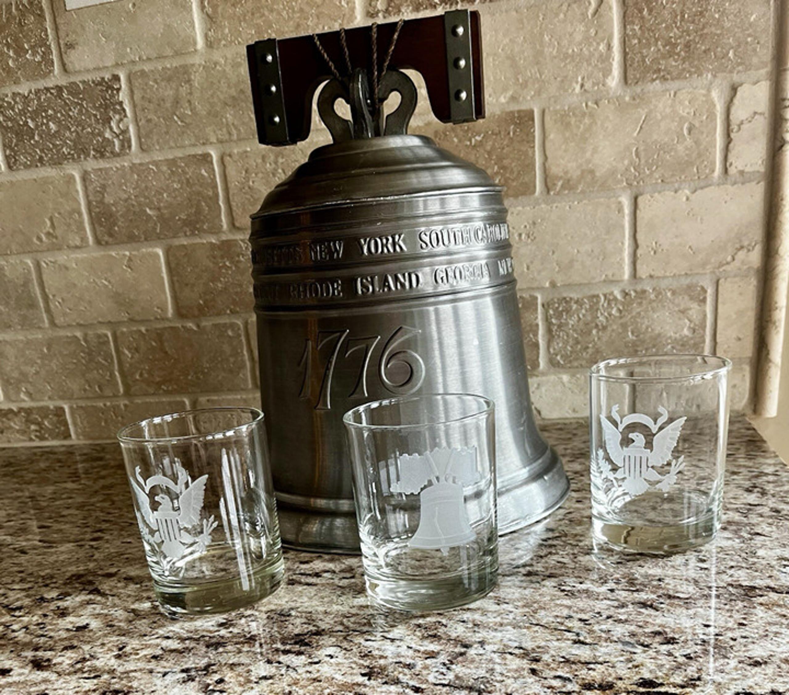 Seymour Mann Pewtertone 1974 Ice Bucket~Made in Italy~3 Matching Glasses