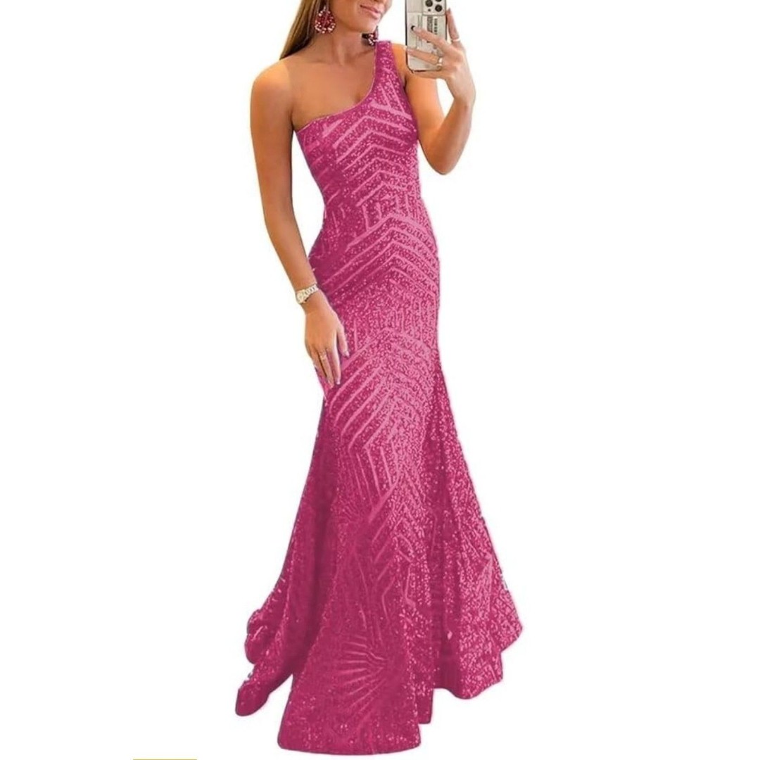 NWT BXZ Pink Size 2 One Shoulder Sequin Mermaid Prom Dress Formal Gown