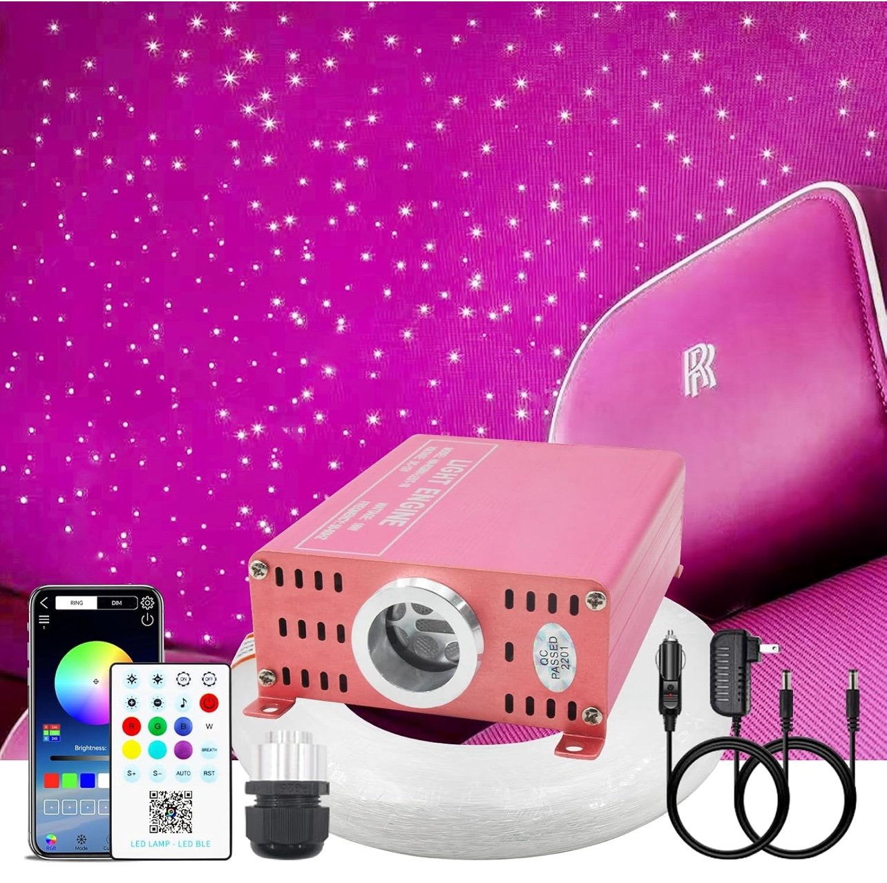 200Pc Starlight Headliner Kit 16W RGBW Twinkle+Music Effect+APP&Remote Control