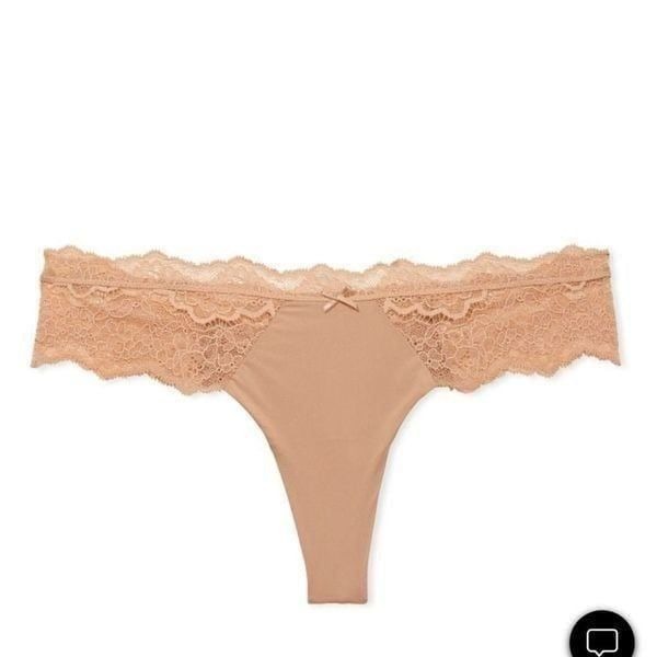 Victoria's Secret Dream Angels Beige Nude Thong Lace Panties Size Large