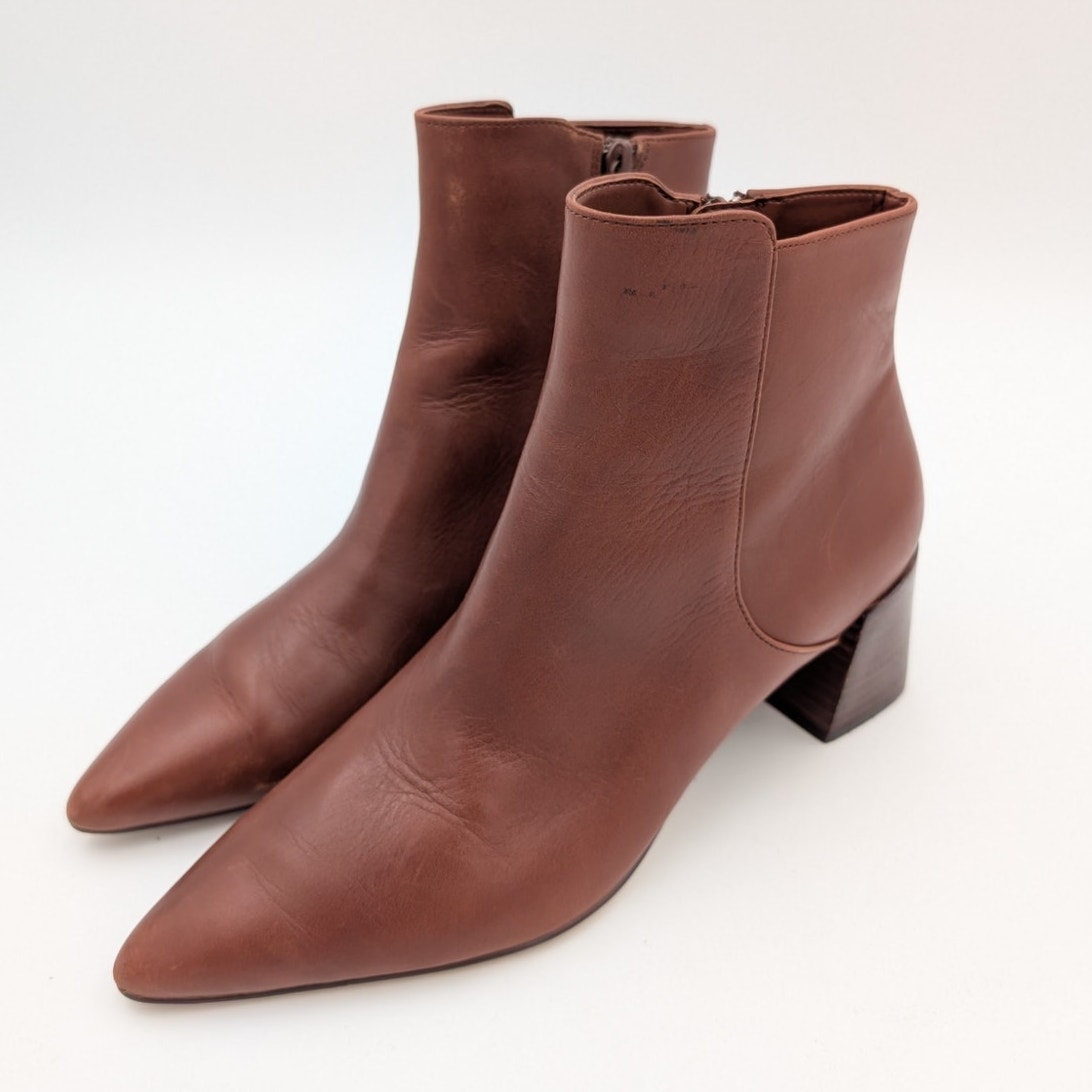 Cole Haan Catlyn Block Heel Bootie Side Zip Women's Dark Cuoi Size US7B EU38