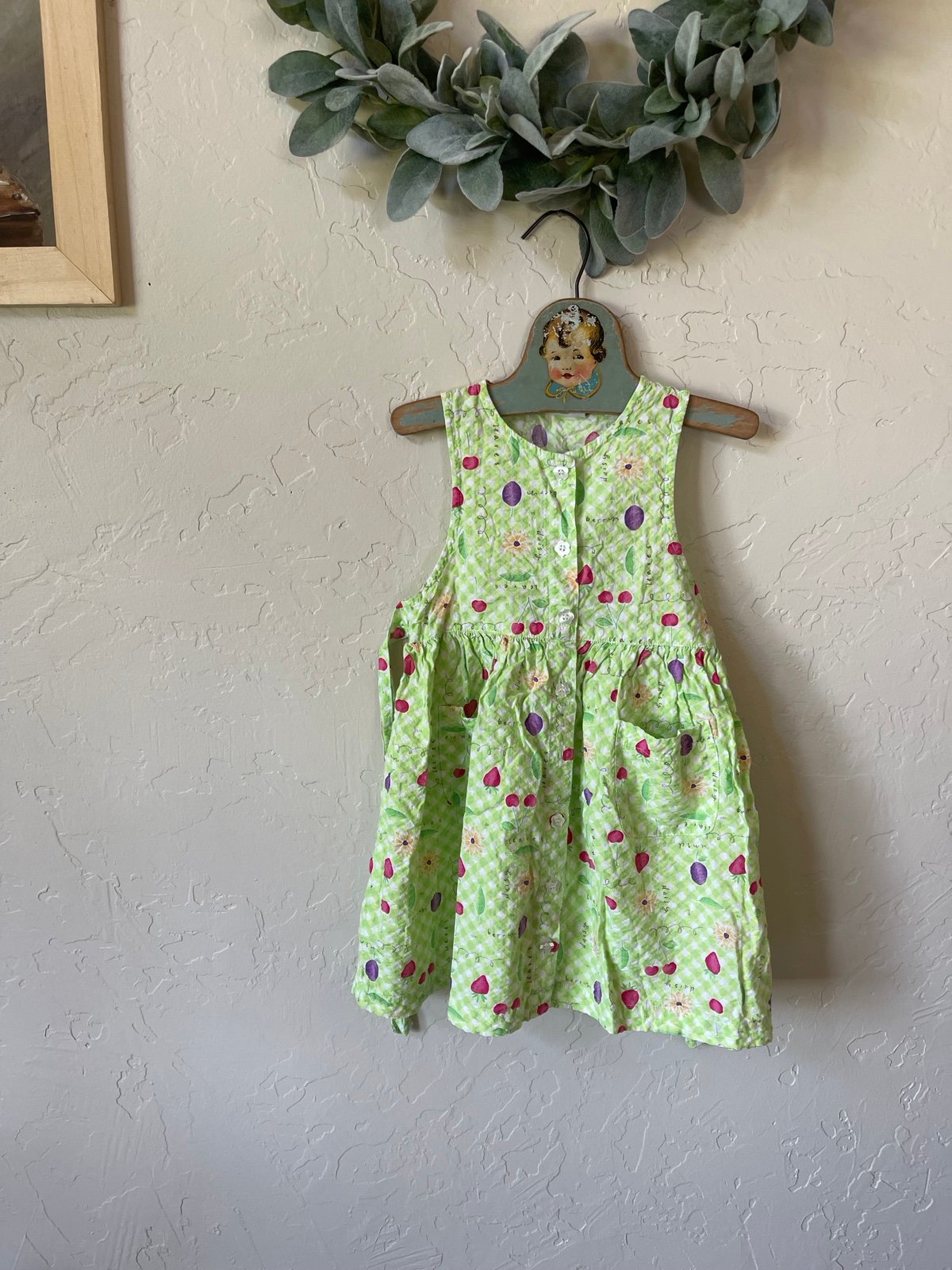 Vintage Oshkosh gingham floral fruit seersucker dress