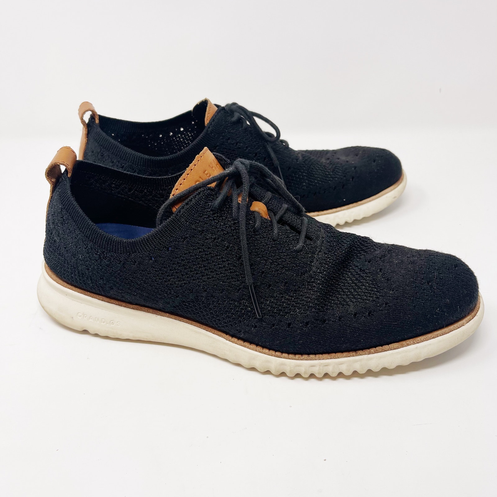Cole Haan Mens 10 Black 2.Zerogrand Stitchlite Wingtip Oxford Shoes Knit GrandOS