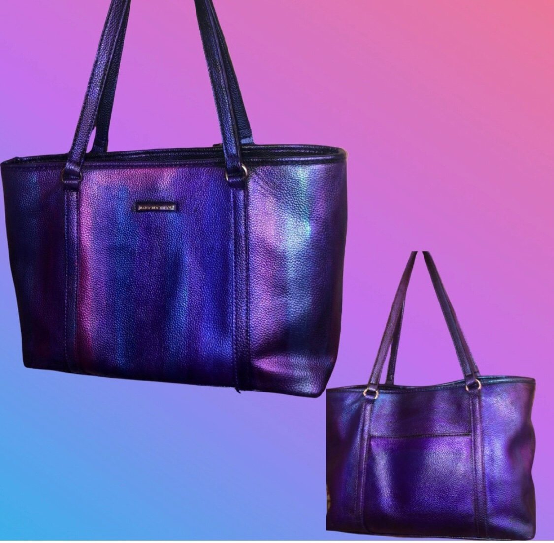 EUC GORGEOUS Dana Buchanan Metallic Purple Blu Mult Color Vegan Lthr Tote Bag