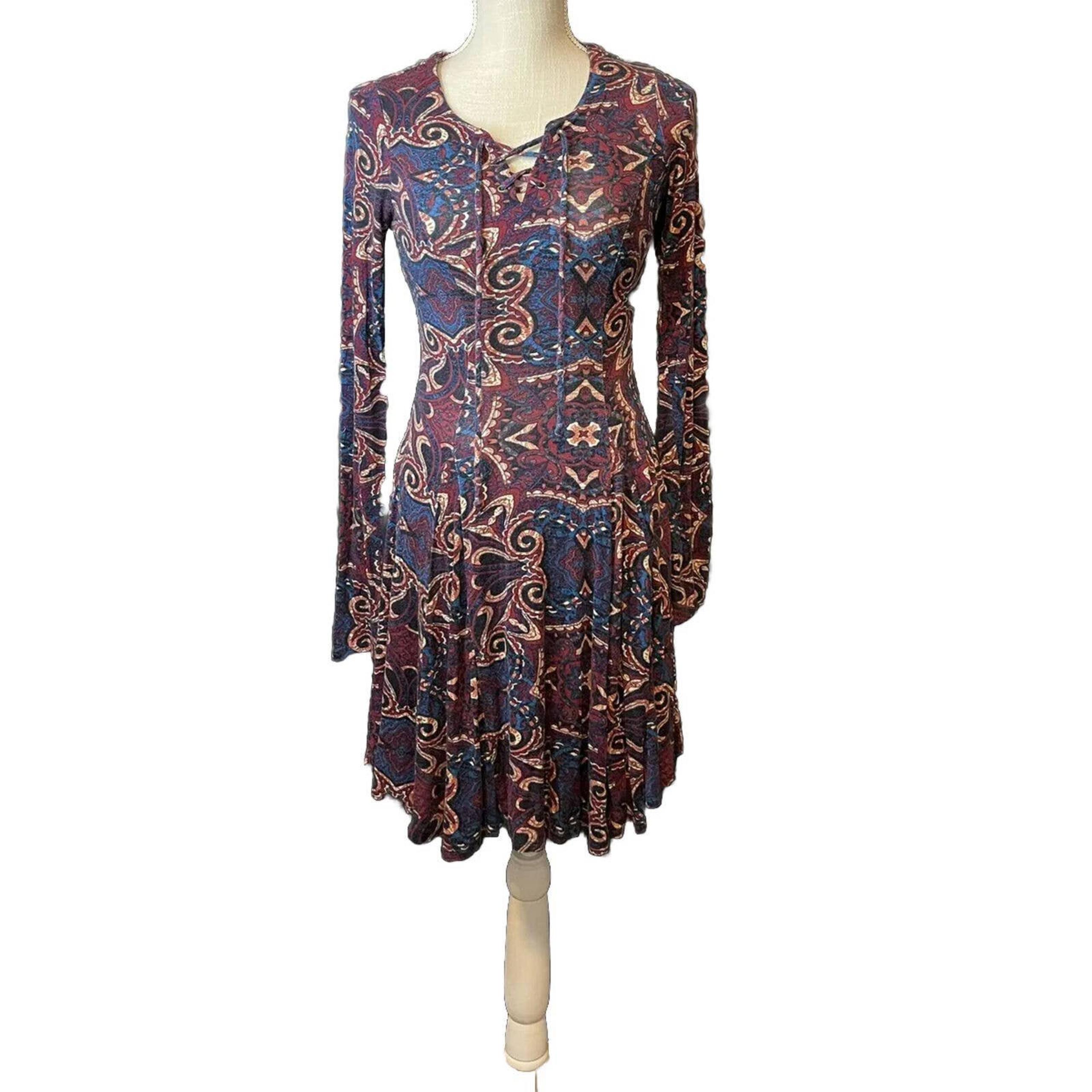 Xhilaration Women's XS Size X-Small Dress Blue and Burgundy D7-11v
