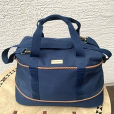 Tommy Bahama Canvas Travel Bag Mojito Blue Duffle Basketweave Trim 20 x 14 x 8