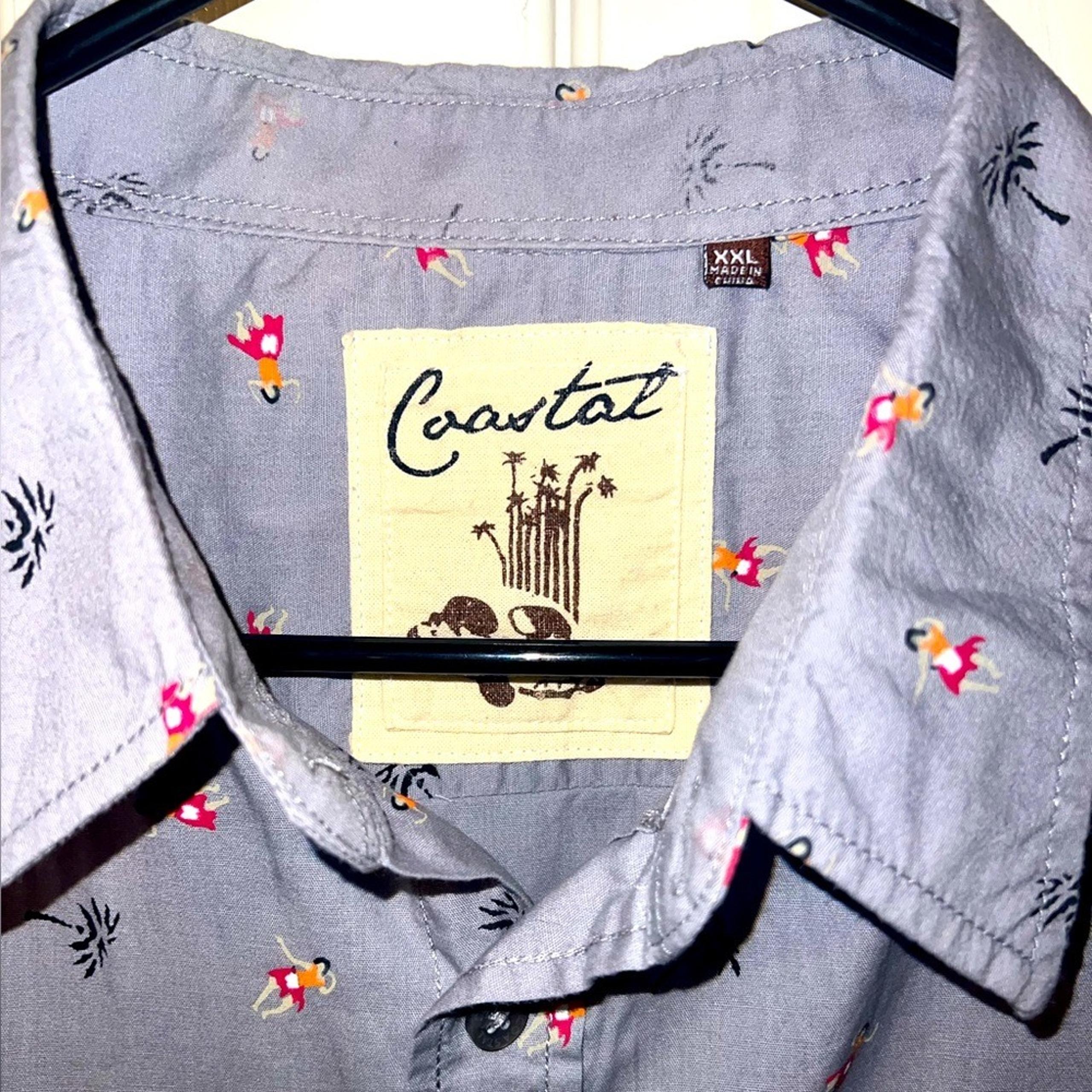 Coastal Brand Gray Button Shirt Hula Girls Vacay Mens Size XXL 100% Cotton