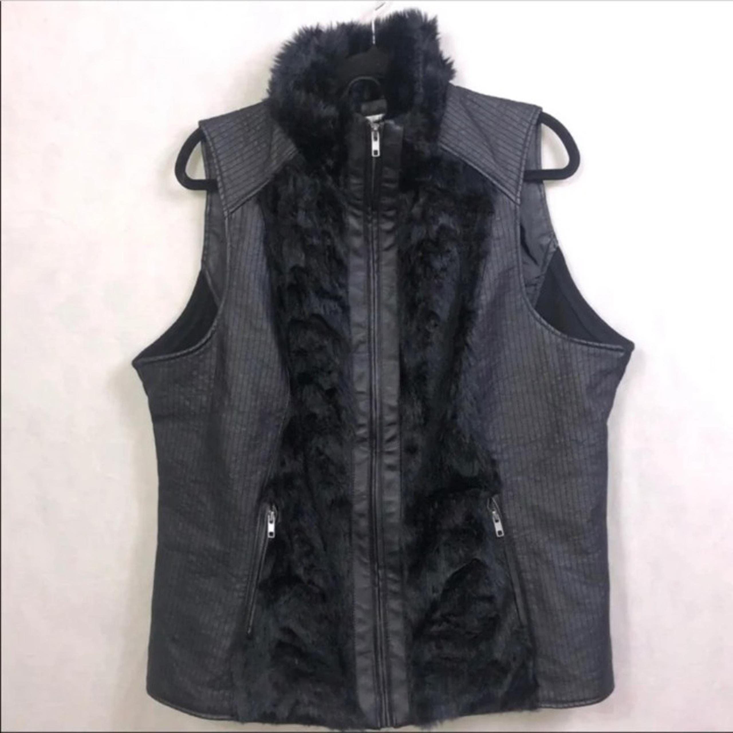 The Avenue Leather and Fur Vest- NWT