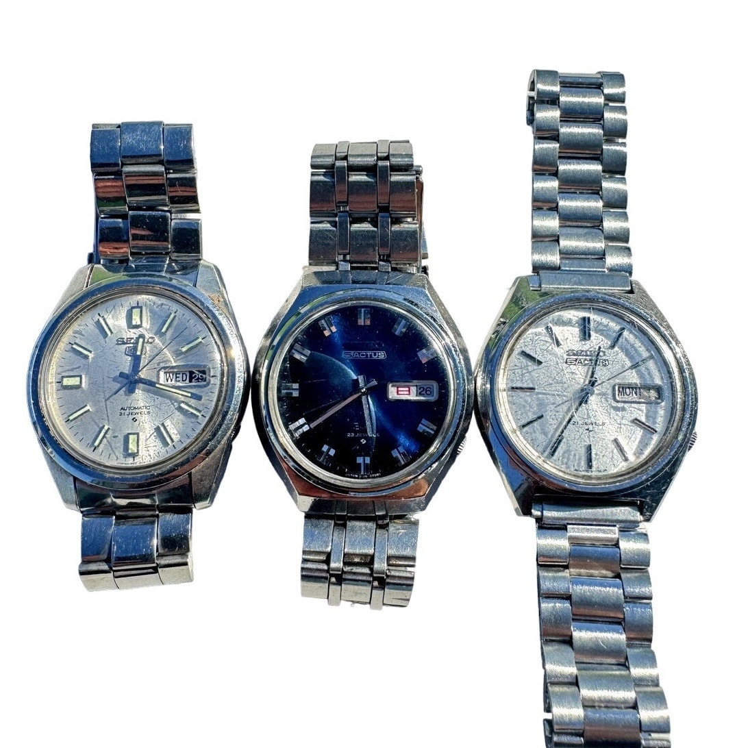 Lot of 3 - Vintage Seiko 5 Watches 1970s Automatic