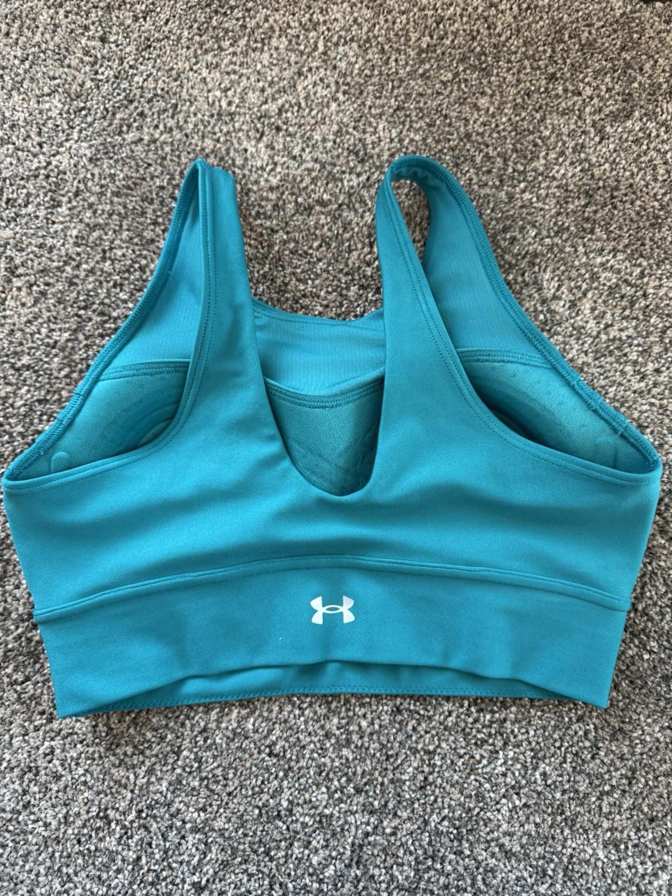 Under Armour Infinity Pintuck Mid Sports Bra, Turquoise, Size Small