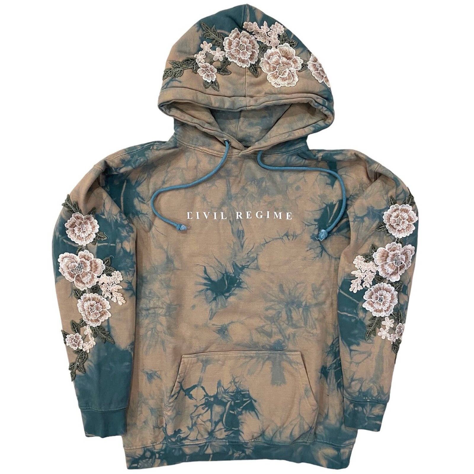 Civil Regime by Darc Sport Women's Embroidered White Roses Tie Dye Hoodie