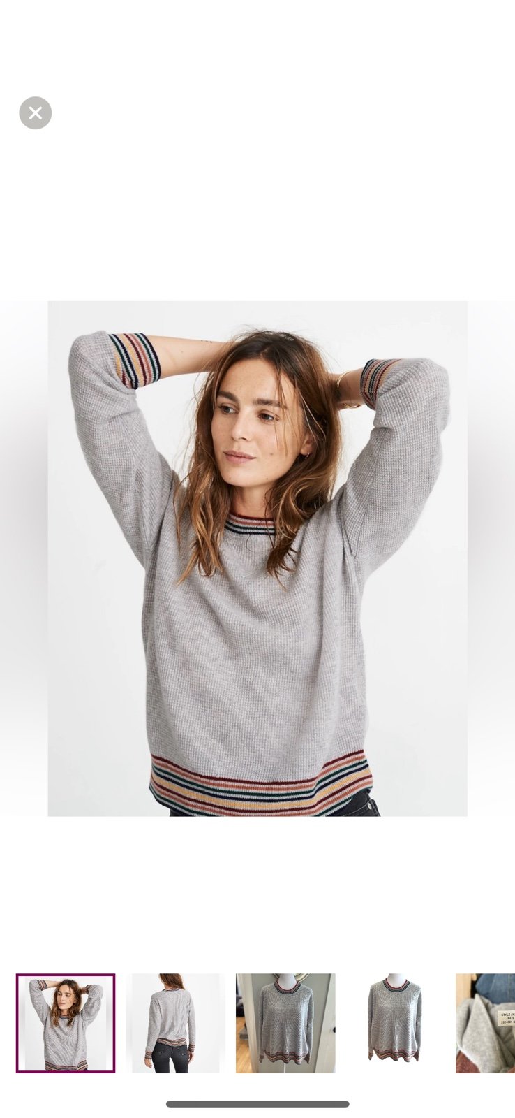 Madewell Cashmere Waffle Sweater Rainbow Trim SzM