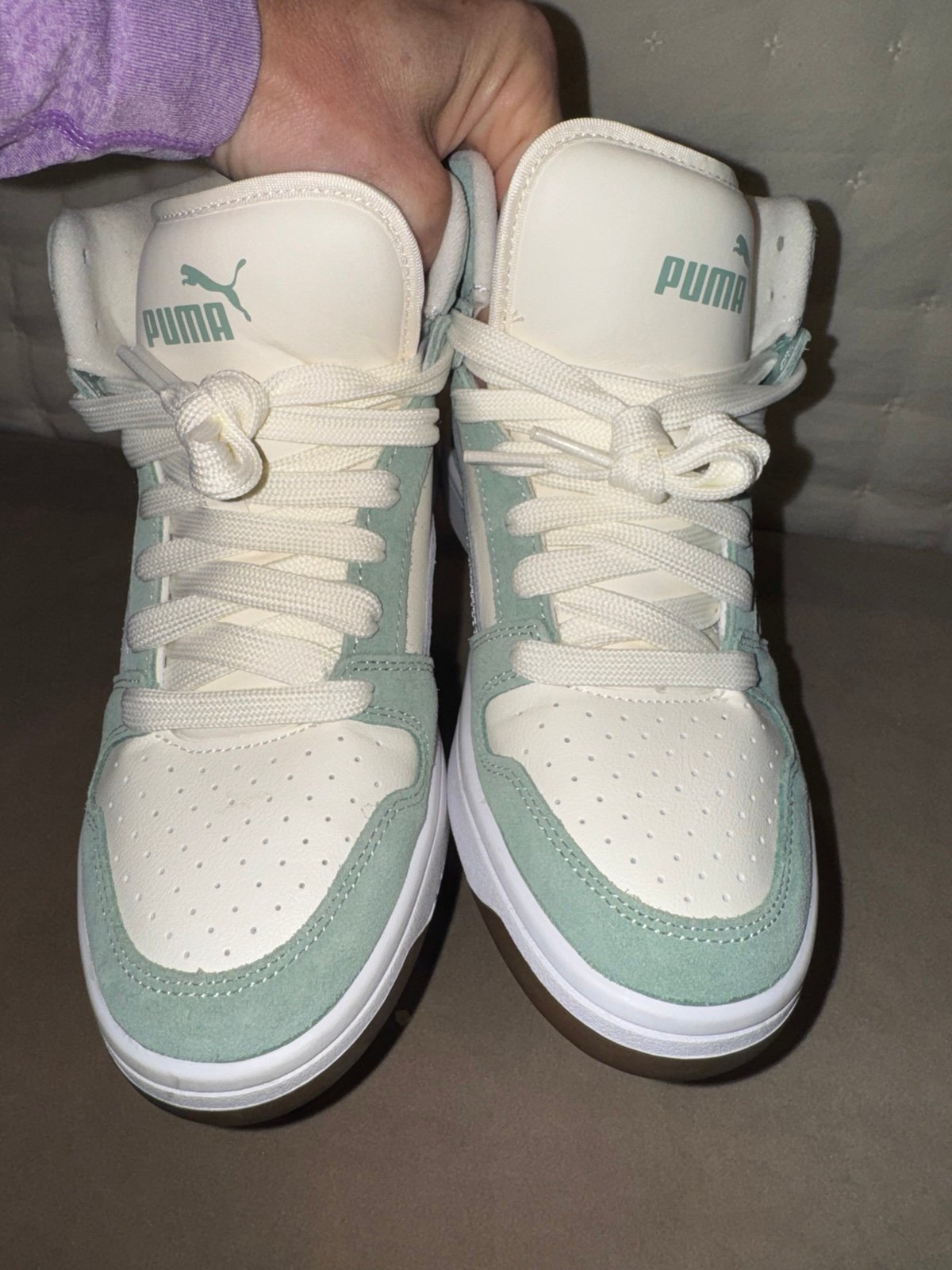 Puma green and cream high tops