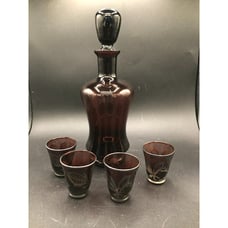 Vintage Amethyst Venetian Murano Glass Decanter and 4 Glasses Silver Overlay