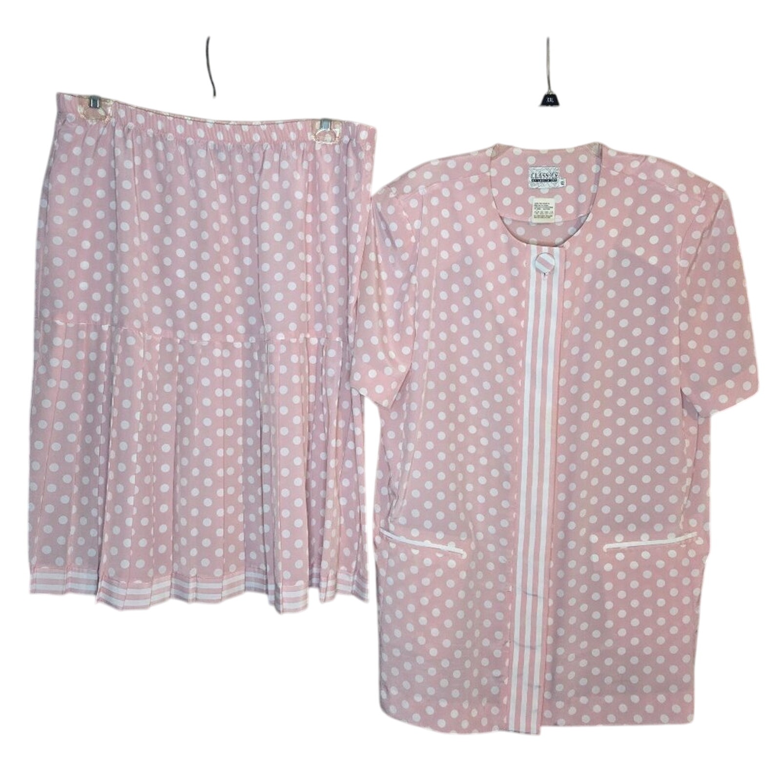 CLASSICS BY LESLIE FAY Pink & White Polka Dot 2-Piece Skirt Set Size 18 0326