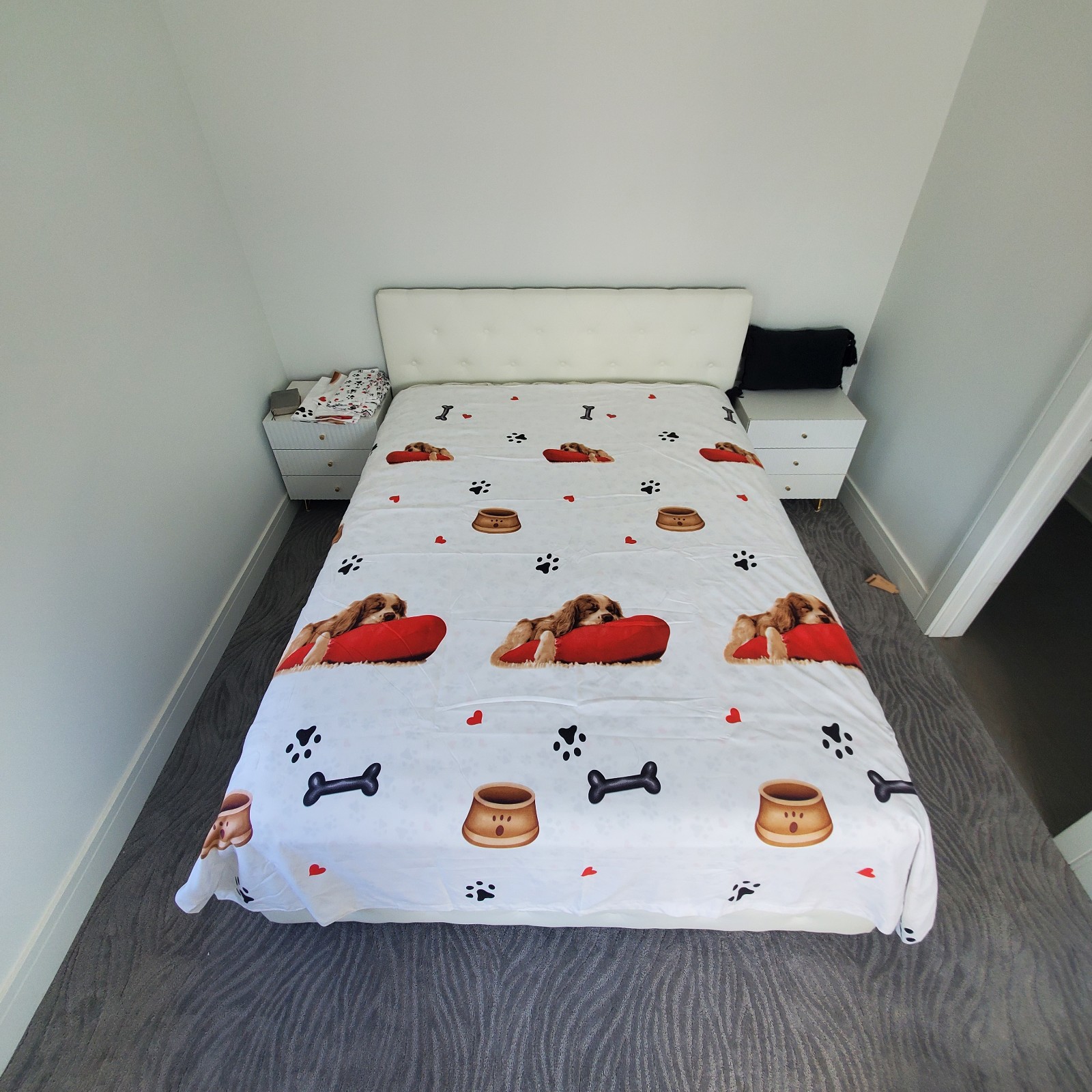 6 Pc Set Sleeping Dog Puppy Paws Print Queen Duvet Pillow Cover European Bed