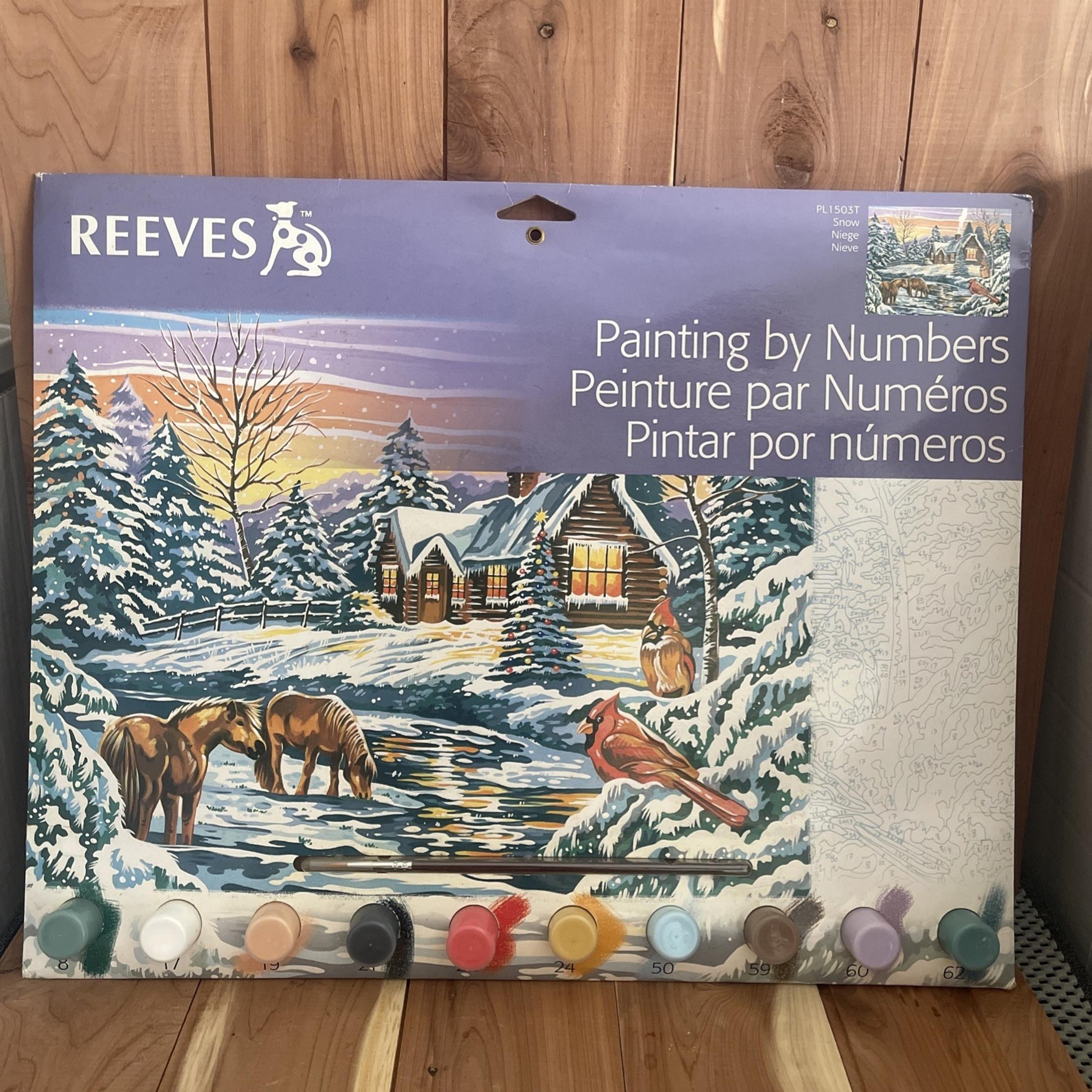 Reeves Paint by Numbers SNOWSCENE COTTAGE HORSES CARDINAL BIRDS PL/150 NEW Color