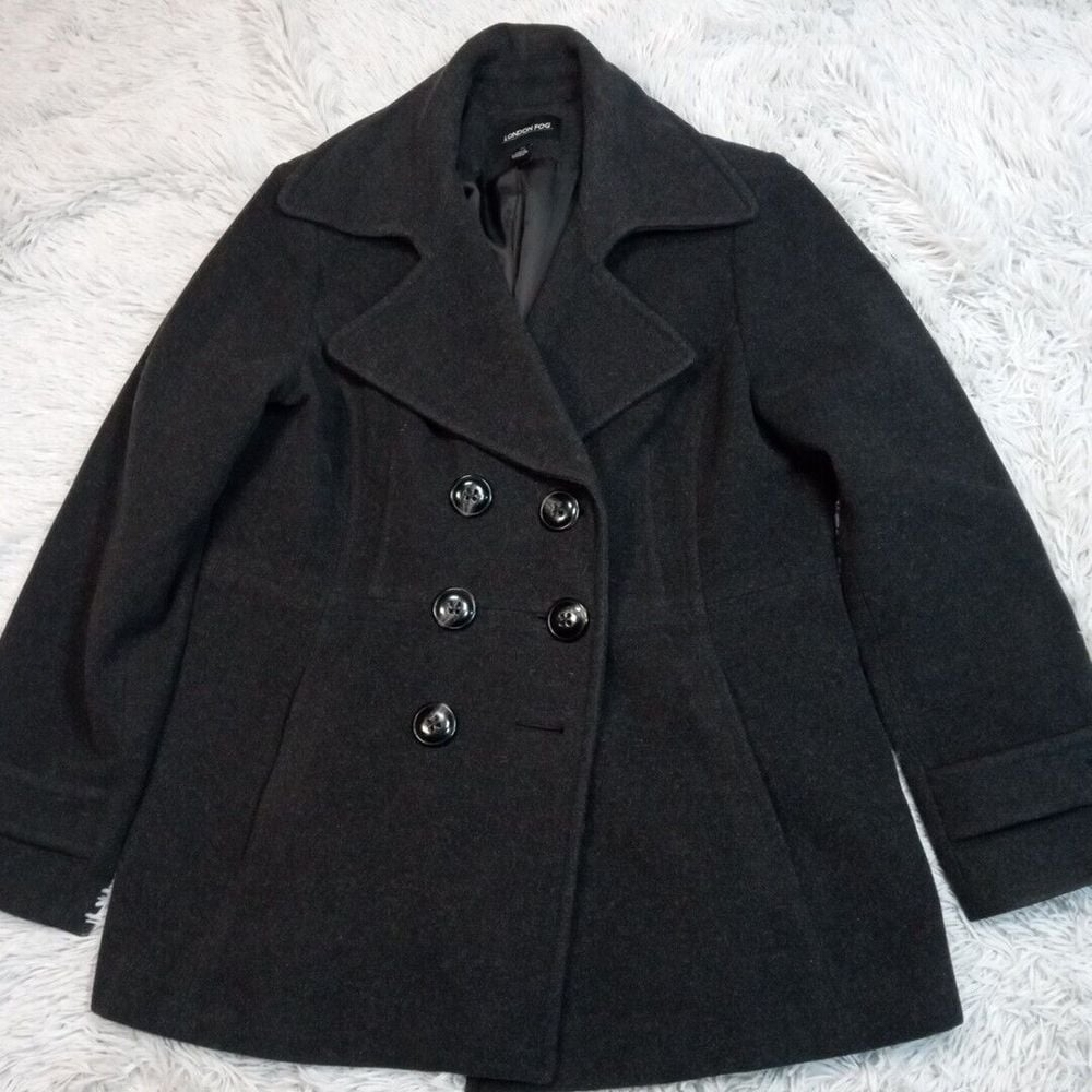 London Fog Jacket Womens XL Charcoal Gray Wool Blend Coat Career Preppy Pockets