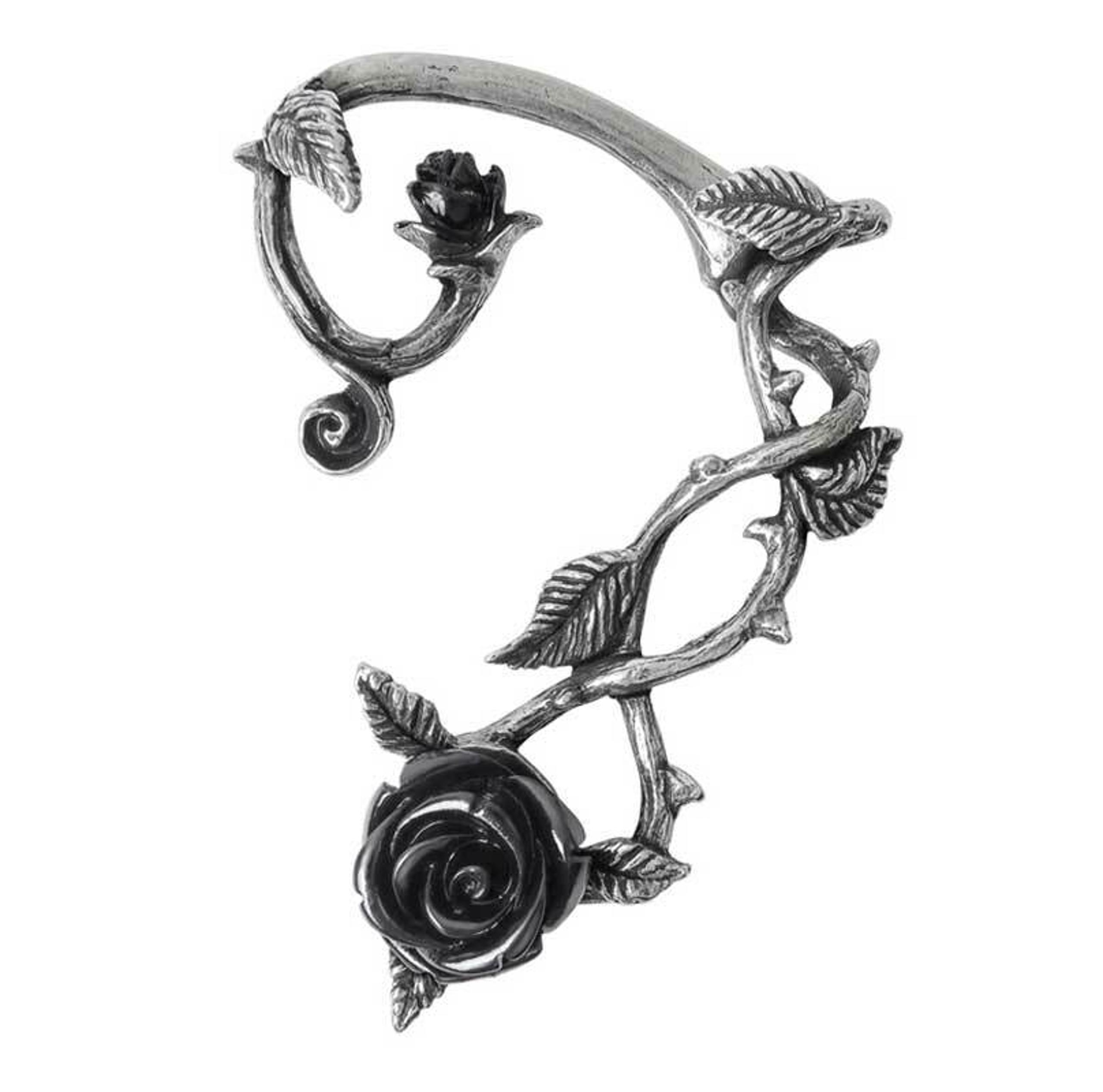 Alchemy Gothic Romantic Black Rose Left Ear Wrap Single Post Earring E410 NWT