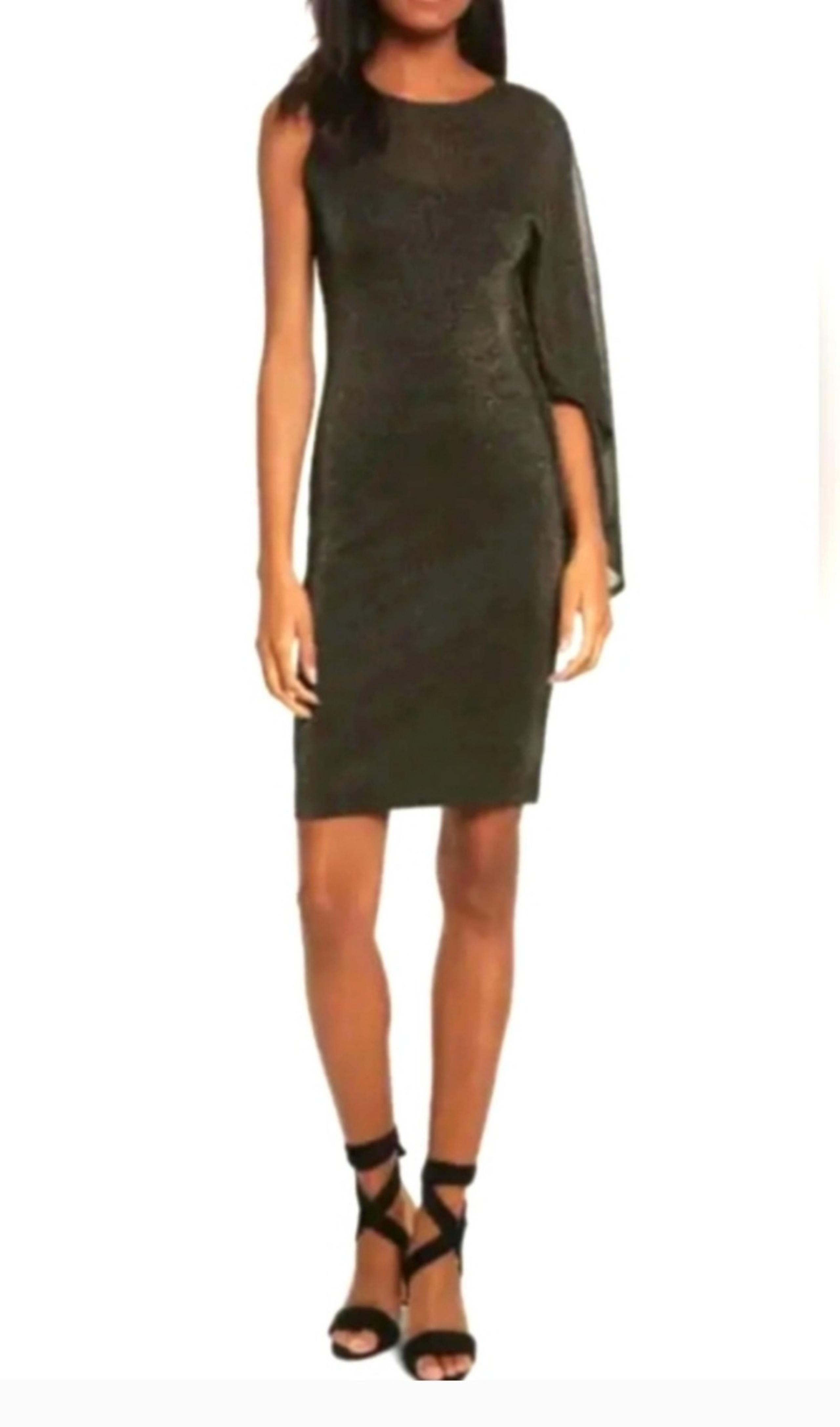 NWT Ted Baker London Draped One-Shoulder Dress Black Gold Metalic Size 2