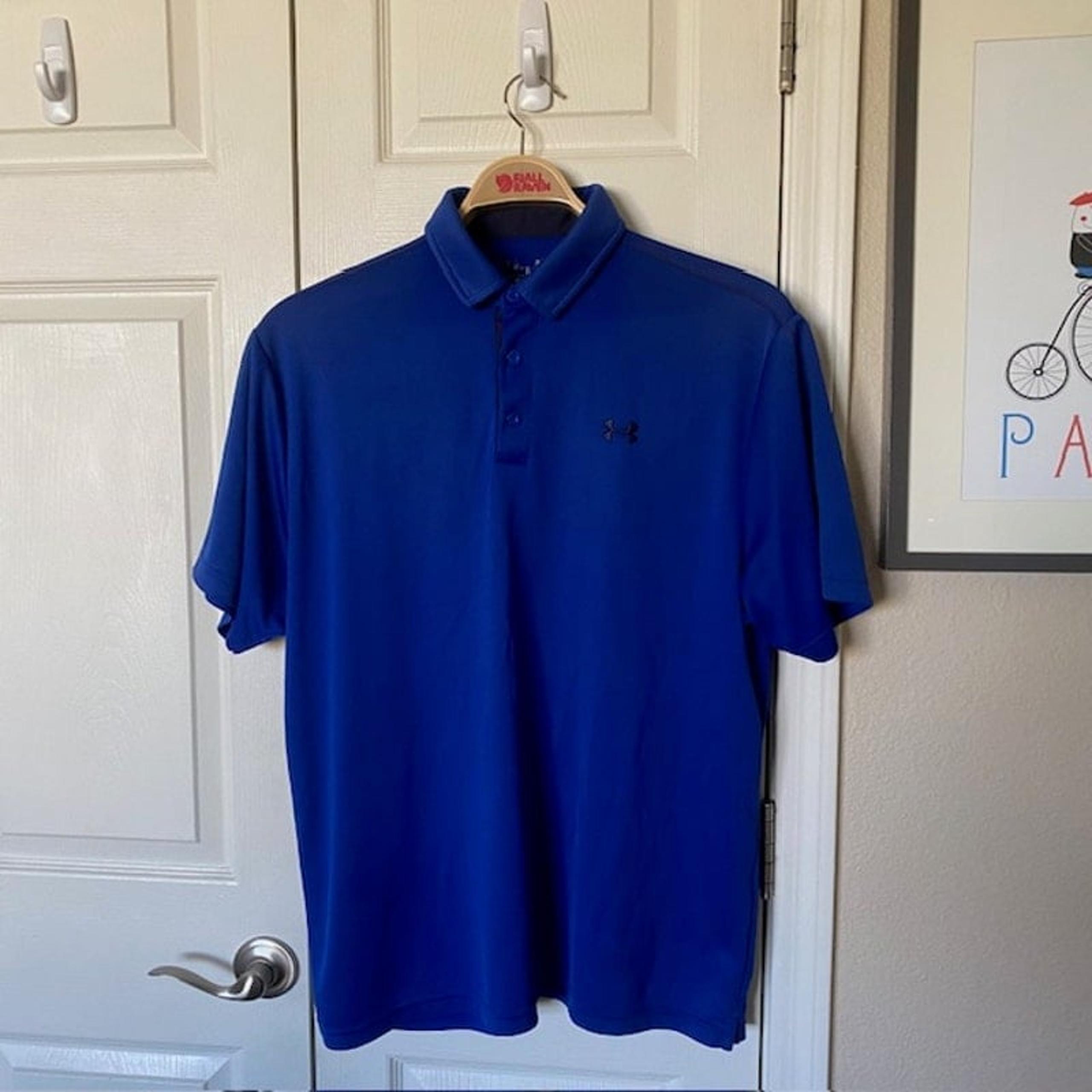 Under Armour Loose Fit Short Sleeve Blue Polo Shirt Stretch Athletic Men's XL