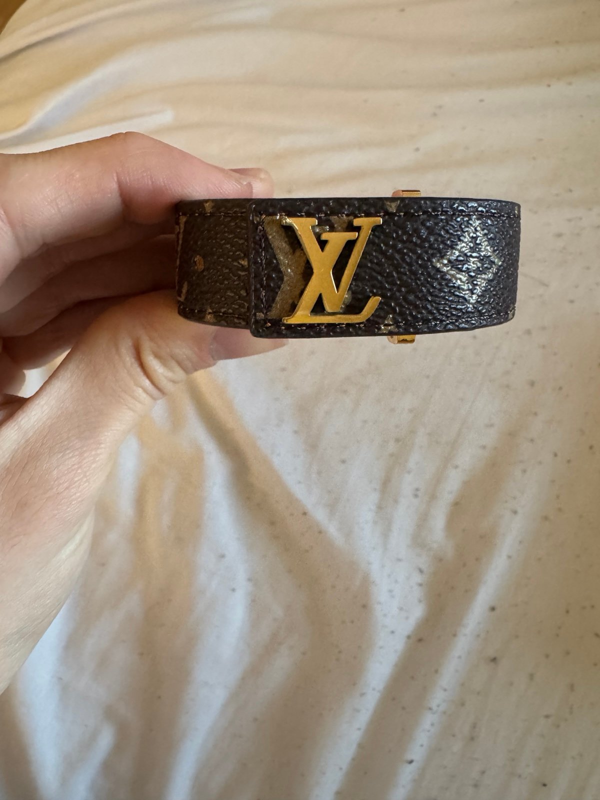 Men’s leather slim bracelet brown and gold