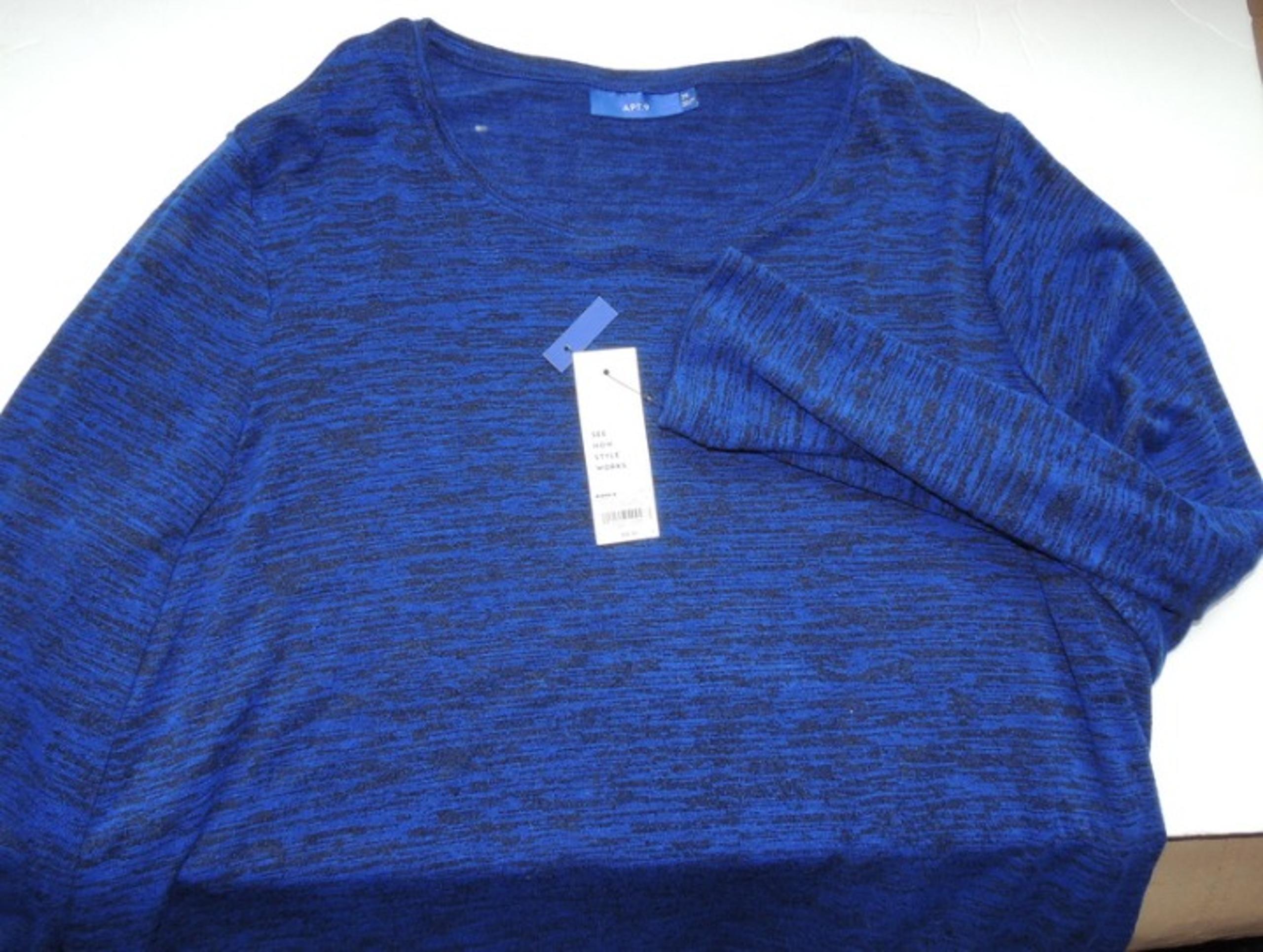 Apt. 9 Long Sleeve Top crew-Neck Shirt Women's Size 2X Blue black Sweater NWT