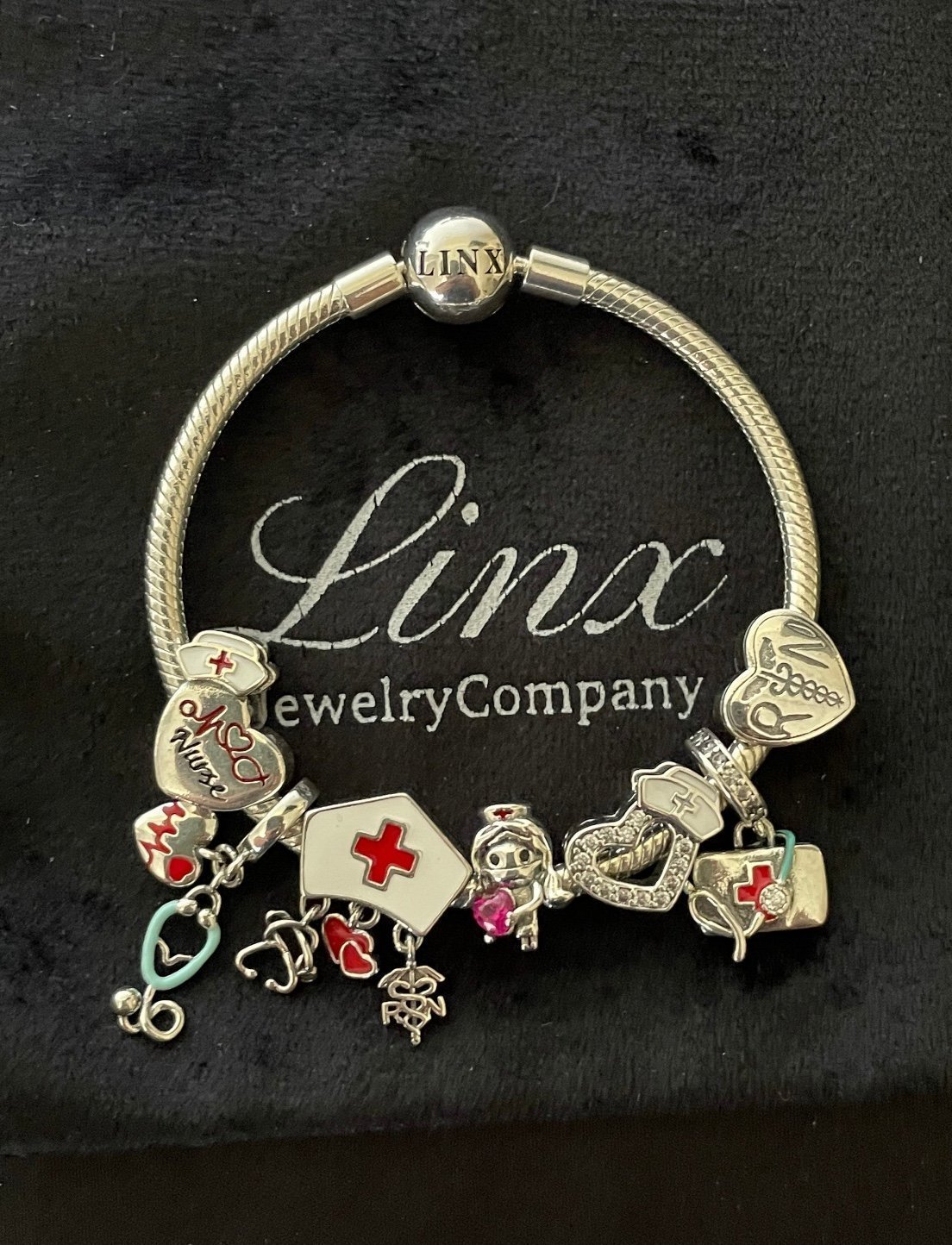 Linx Snake Chain Bracelet with Registered Nurse Themed Charms