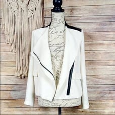 Revolve | Generation Love White & Black Faux Leather Trim Moto Style Jacket