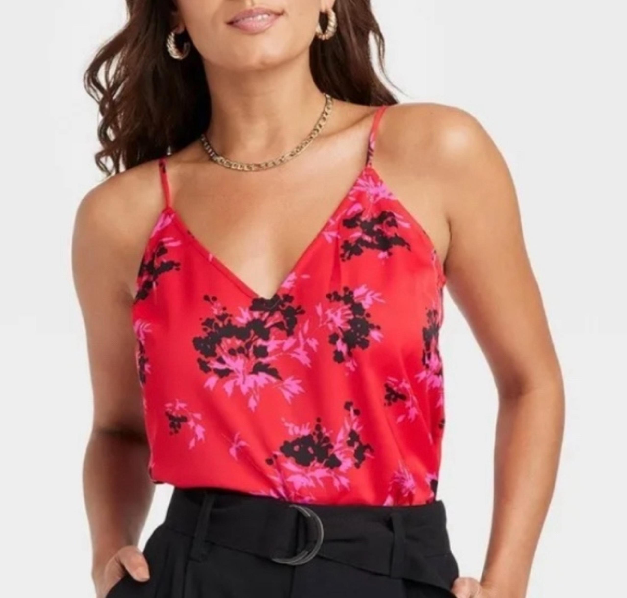 NWT A New Day Red XXL Camisole With Flower Print/ Sleeveless Blouse/Top