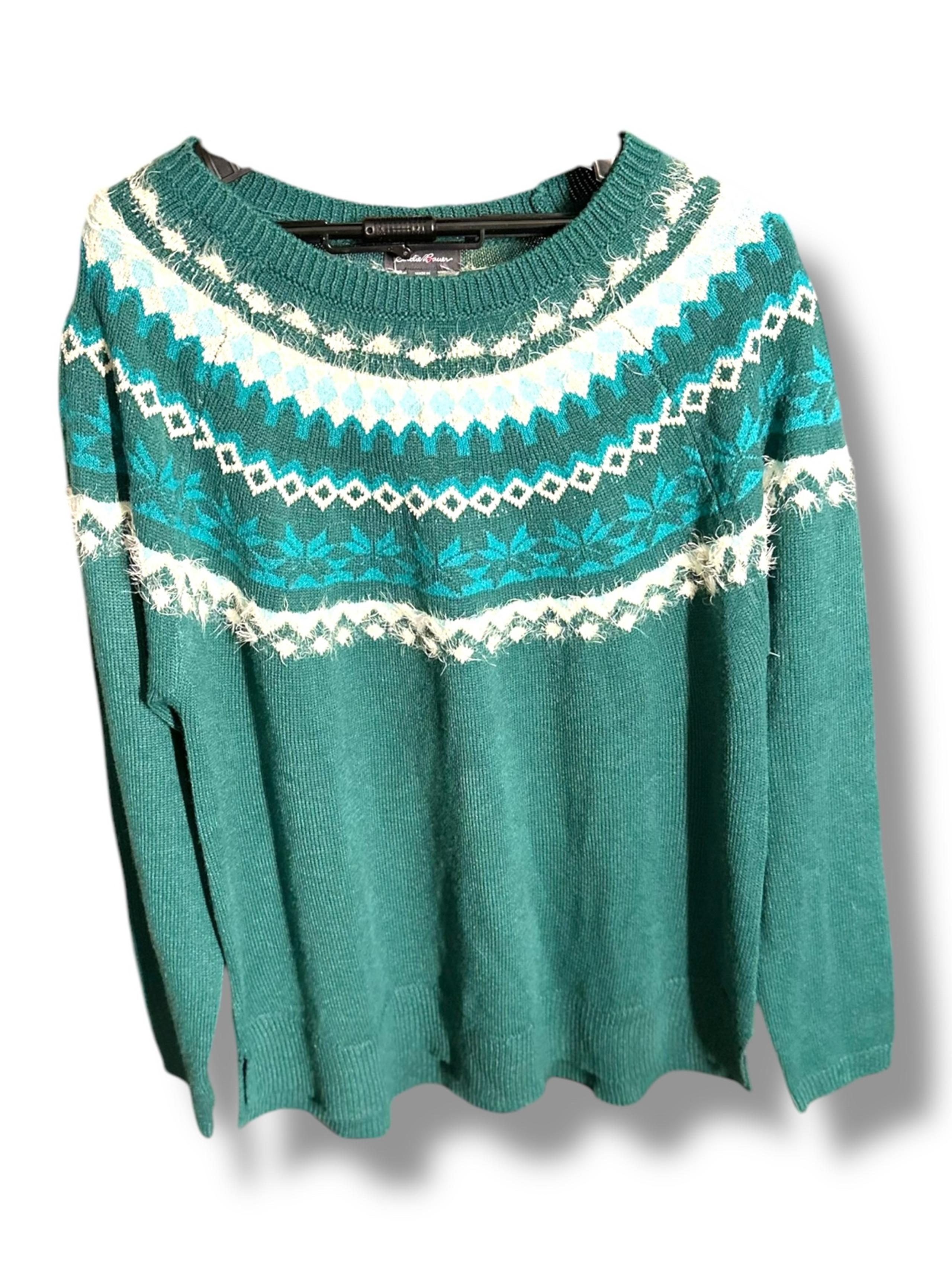 (XL) Eddie Bauer | Green Patterned Ribbed Acrylic Sweater | NWOT