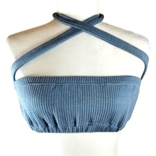 R WeWoreWhat Women's Storm Blue Wide Rib Stretch Tie Halter Bra Top NWT Size S