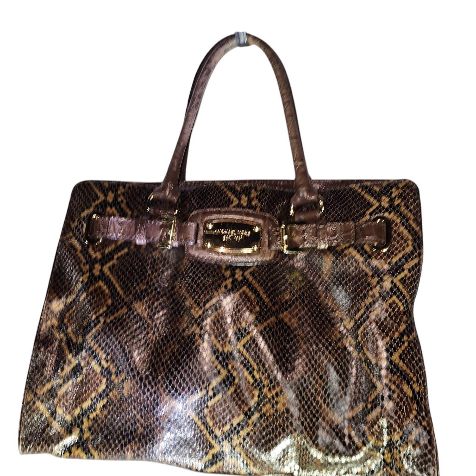 Michael Kors North/South Hamilton Large Tote Dark Sand Python Leather