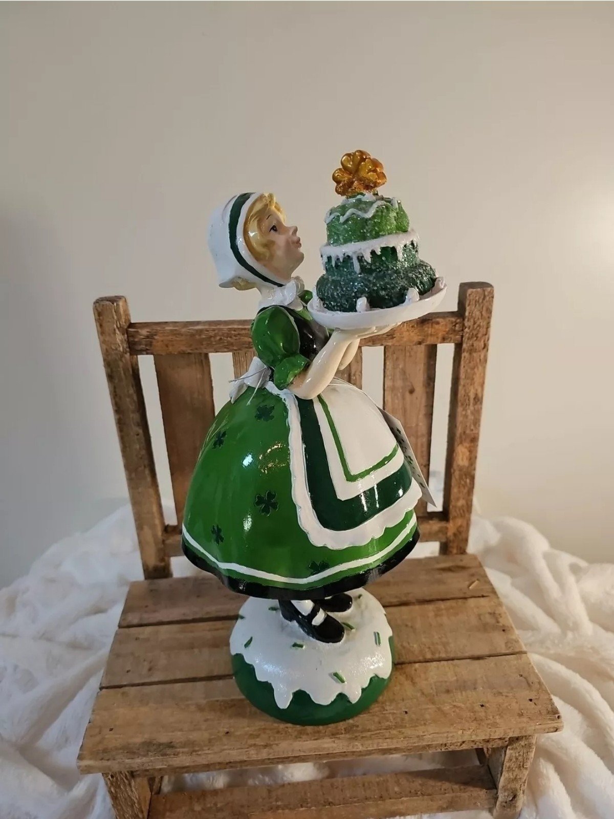 Lucky Lane St Patrick’s Day Girl Holding a Shamrock Cake Figurine St. Patrick's