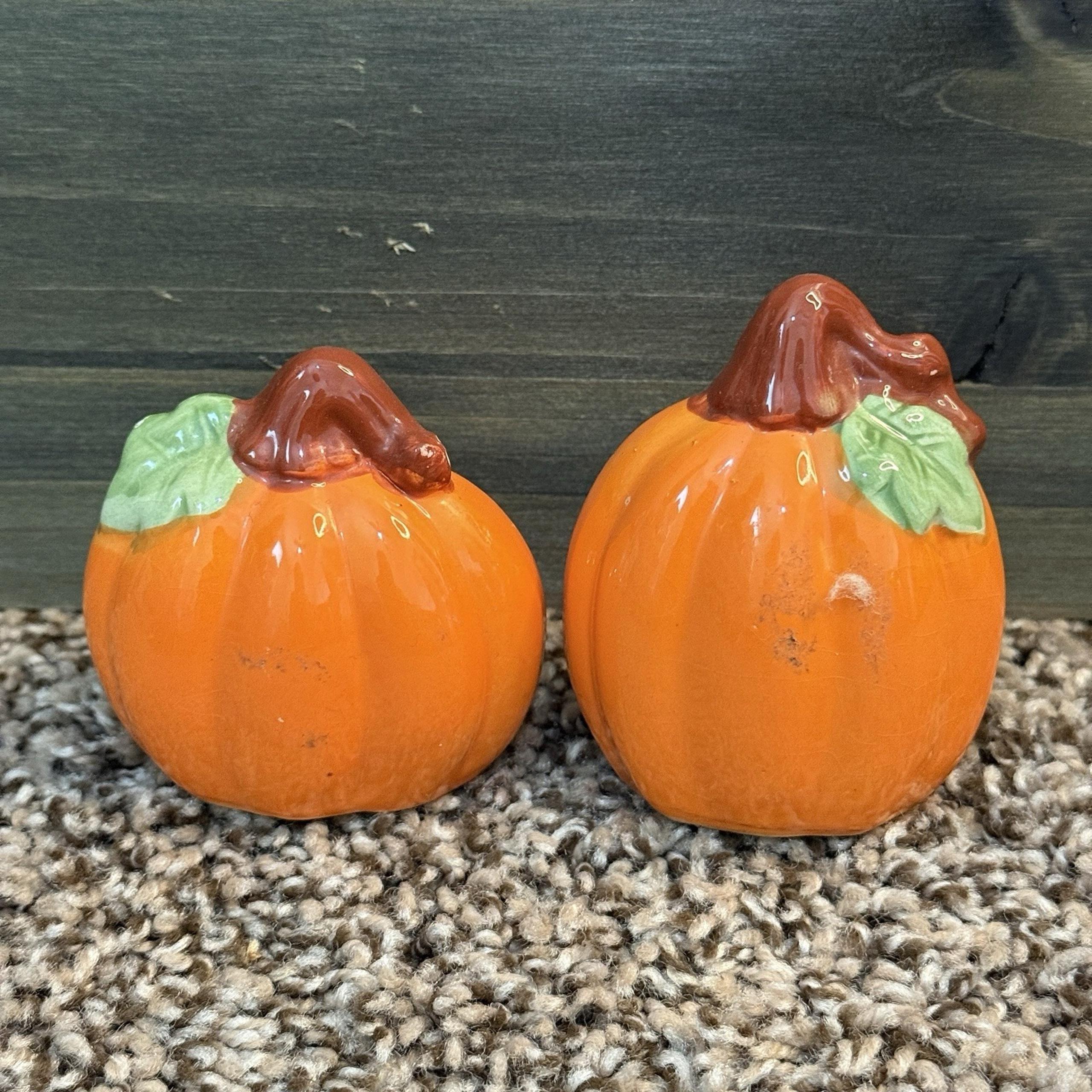 Handpainted Ceramic Pumpkin Salt And Pepper Shakers Halloween Thanksgiving Fall