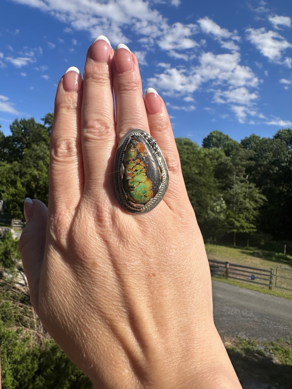 Blackjack turquoise ring by Clarissa and Vernon Hale