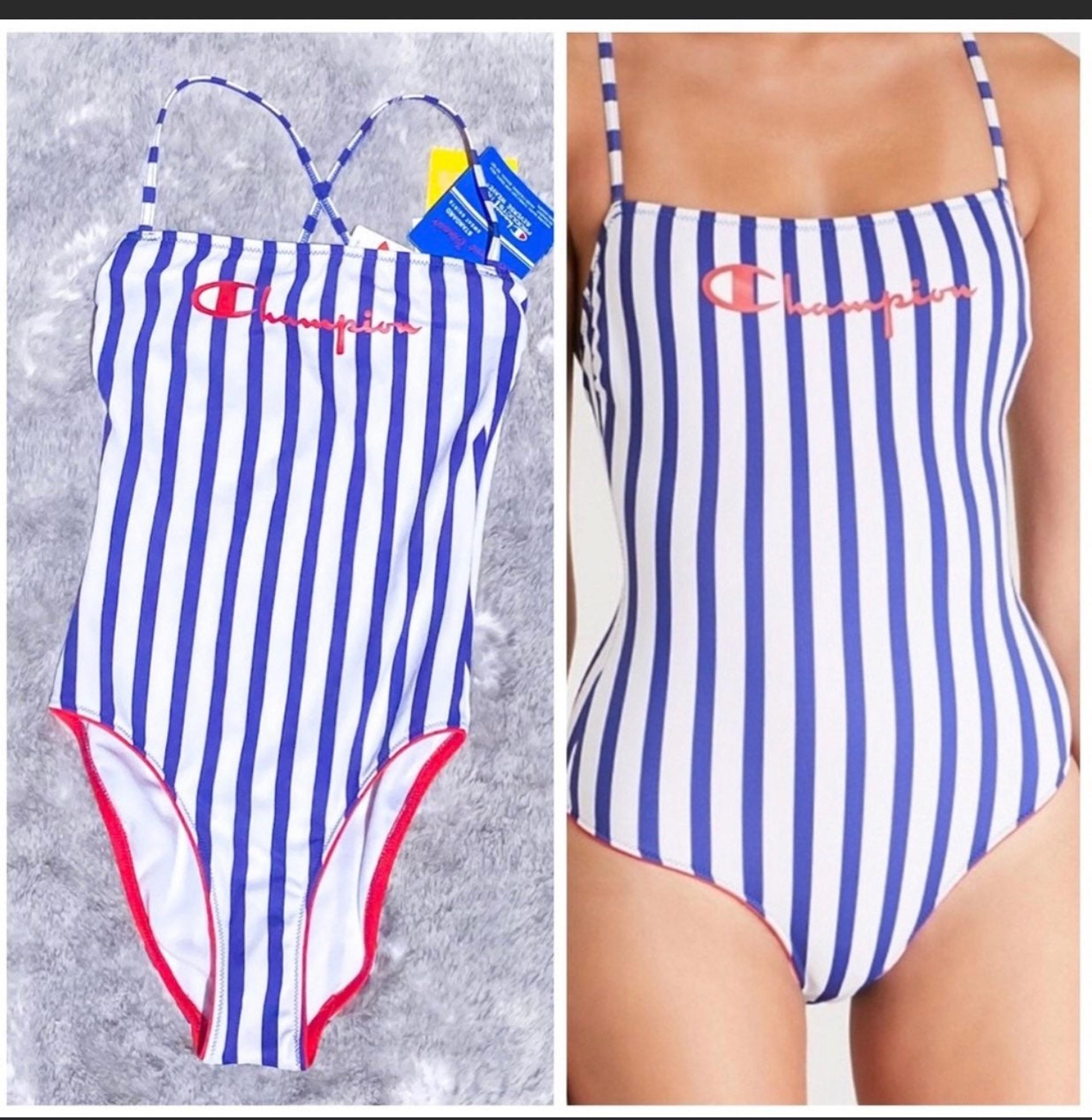 Champion Striped cross-over straps swimsuit XS