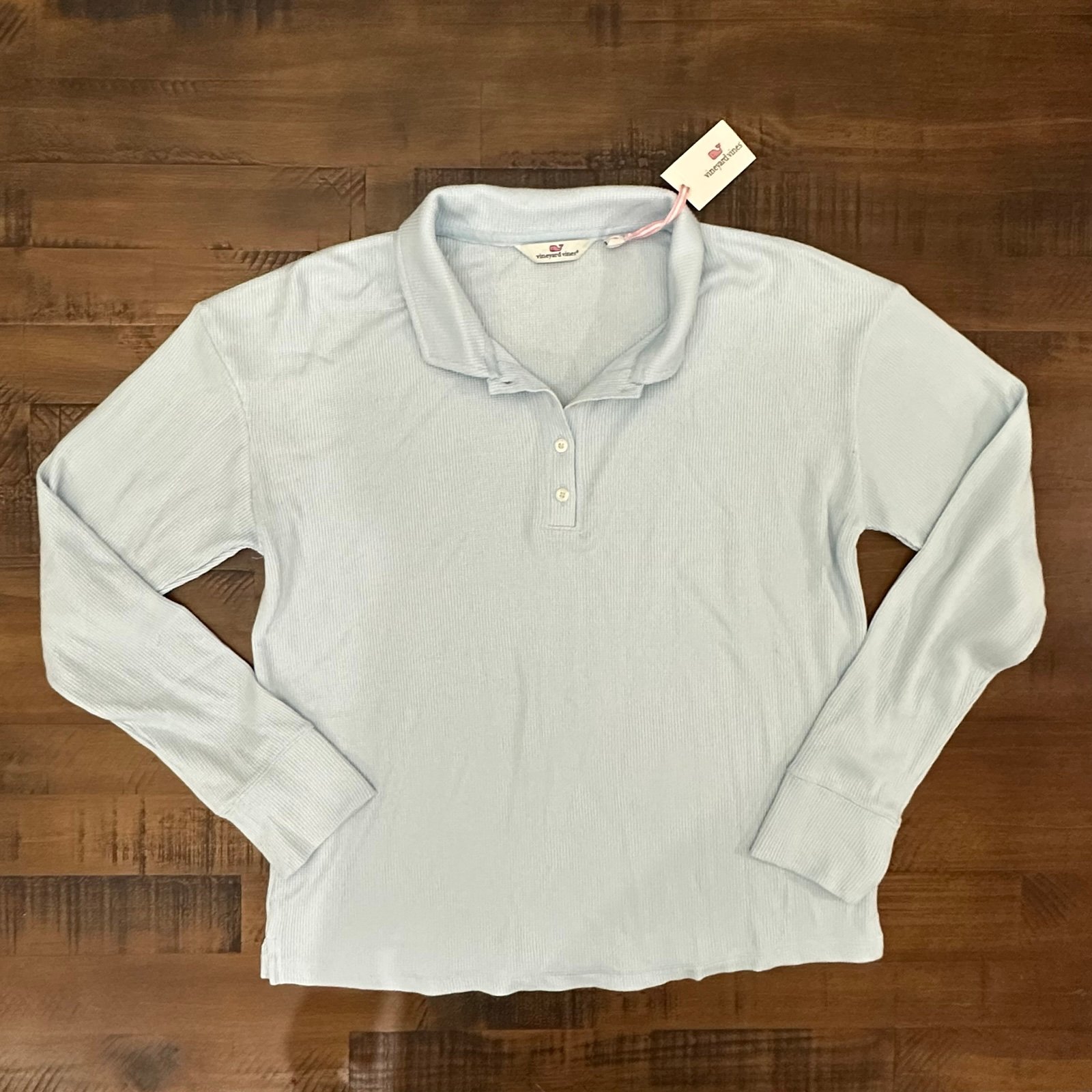 NWT Vineyard Vines Dreamcloth Waffle Polo Loungewear Top Light Blue SMALL