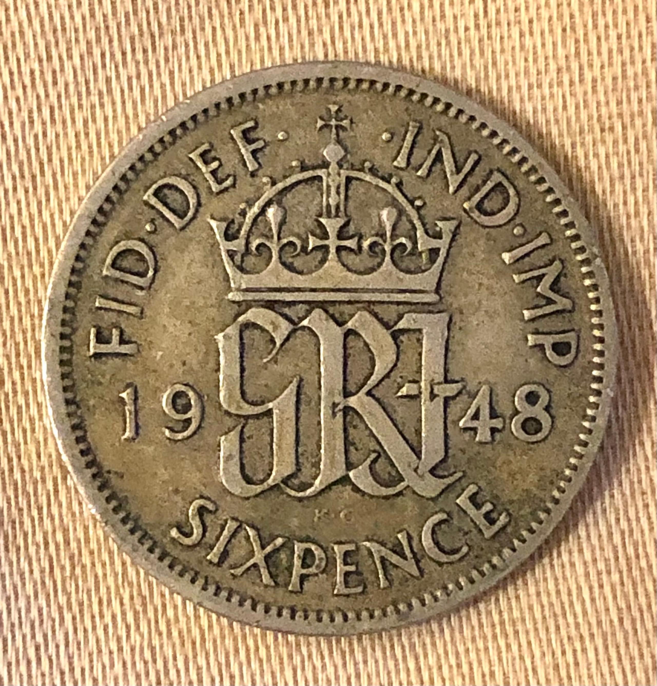 1948 UNITED KINGDOM LUCKY SIXPENCE - BRIDAL GIFT - WEDDING BIRTHDAY ANNIVERSARY
