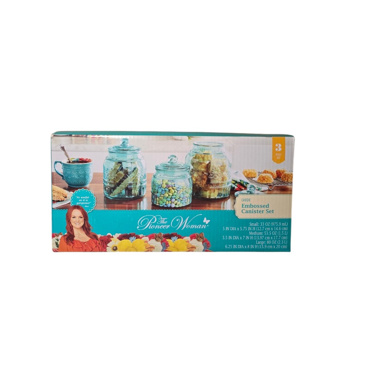 The Pioneer Woman Cassie Embossed 3-Piece Canister Set - Teal