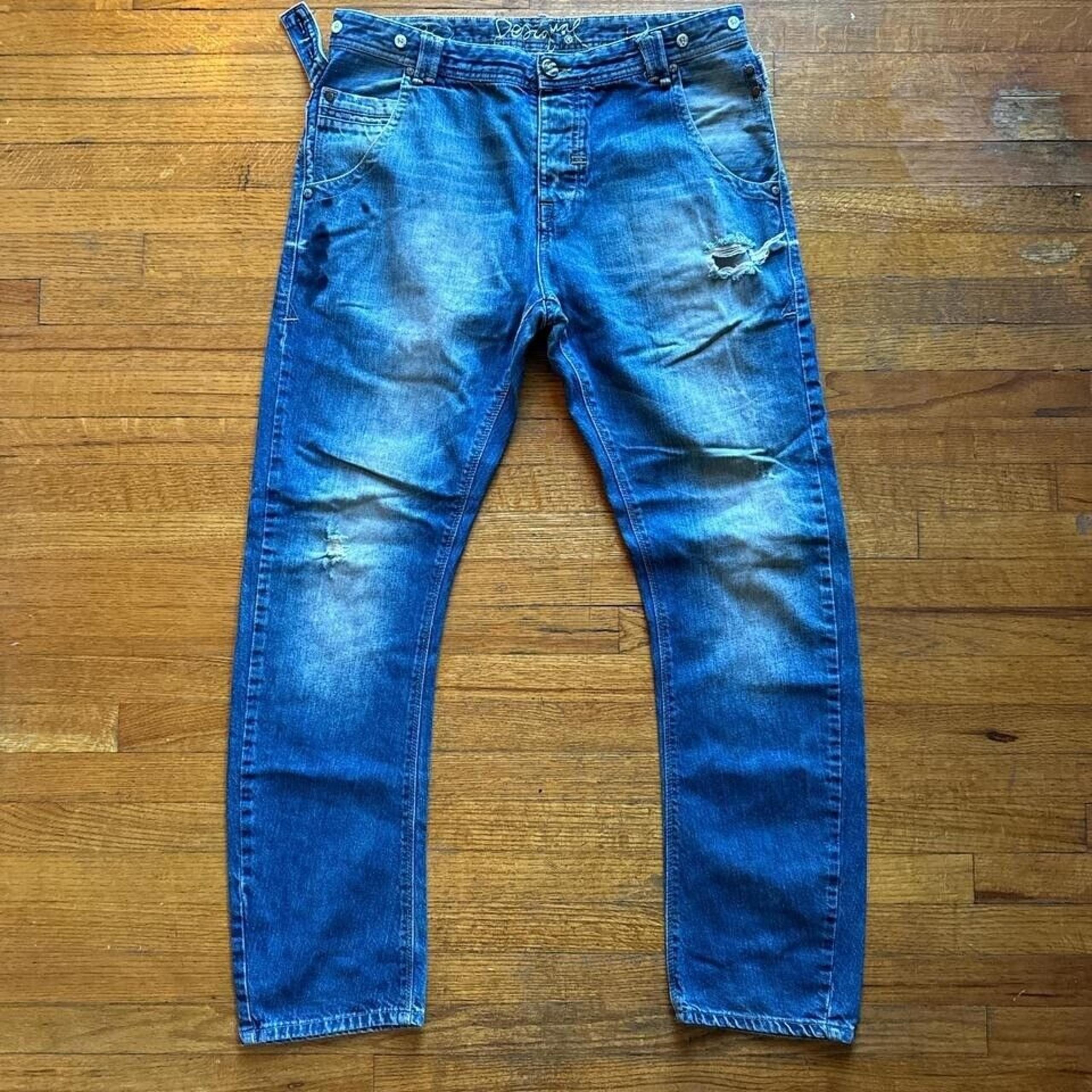 Desigual Distressed Jeans Ripped Denim Blue Wash Casual Pants Size W36 L32