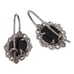 Vintage Black Onyx Sterling Silver Drop Earrings Oval Cabochon Ornate Filigree