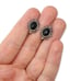 Vintage Black Onyx Sterling Silver Drop Earrings Oval Cabochon Ornate Filigree